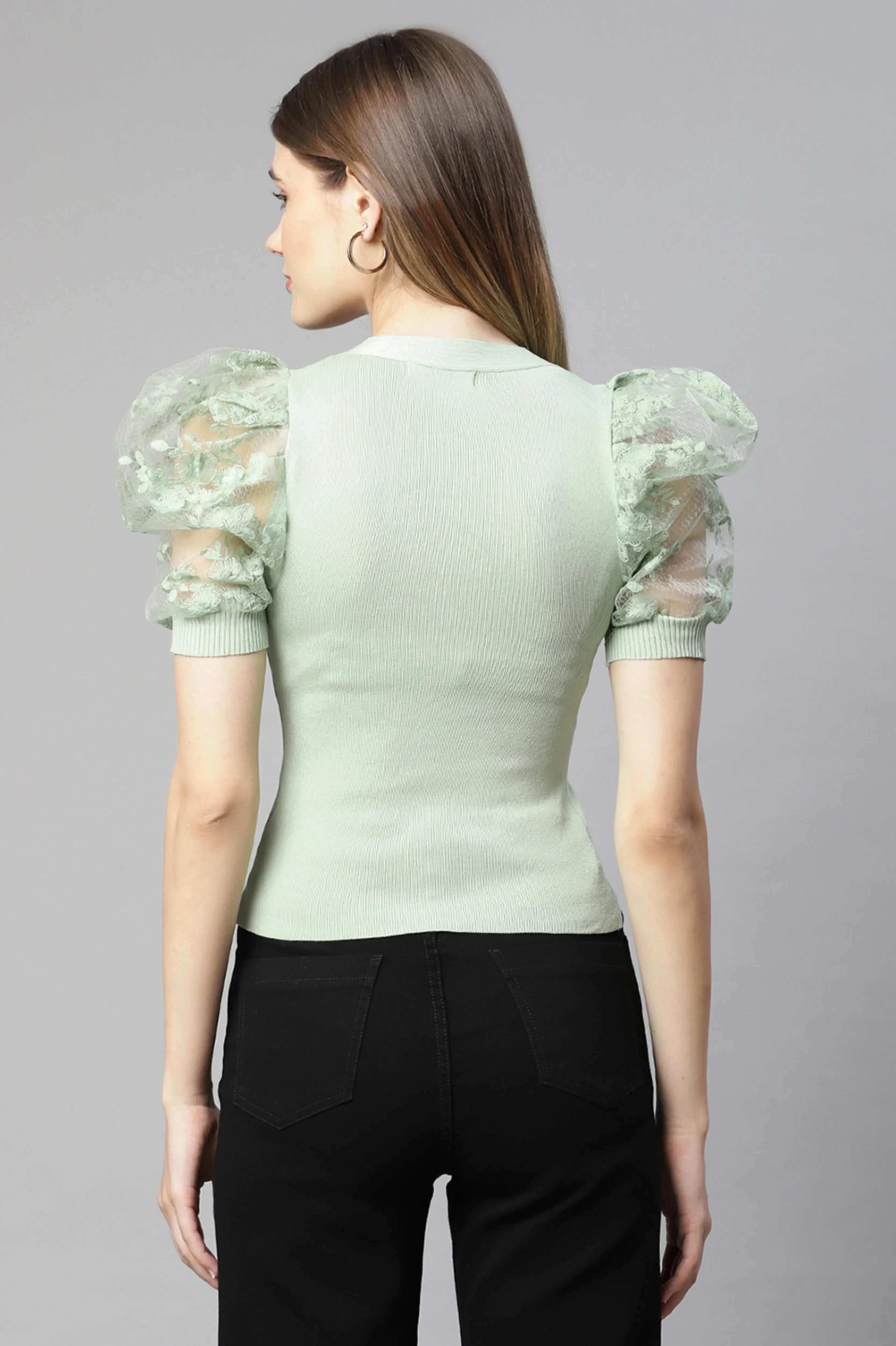 Women Pastel Green Knit Top