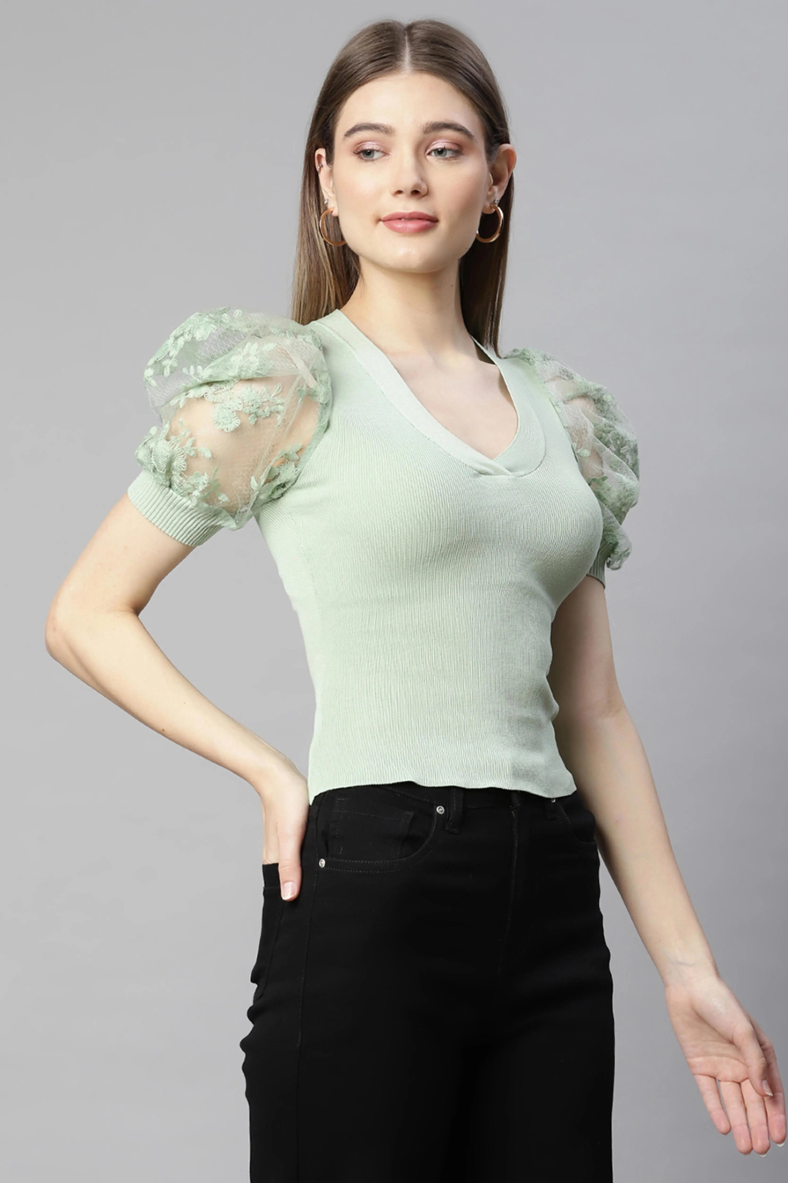 Women Pastel Green Knit Top - Global Republic