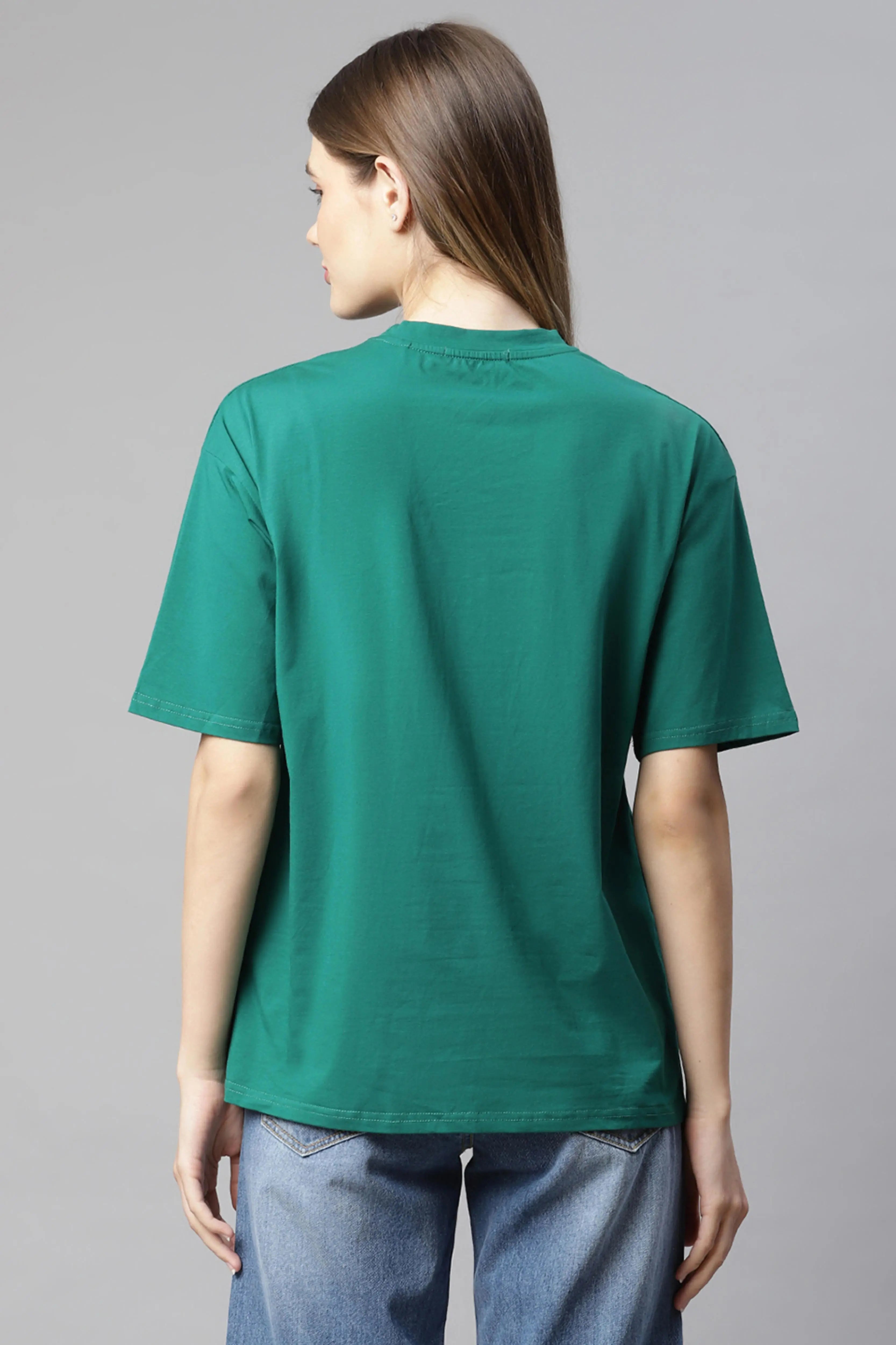 women animation printed green t shirt