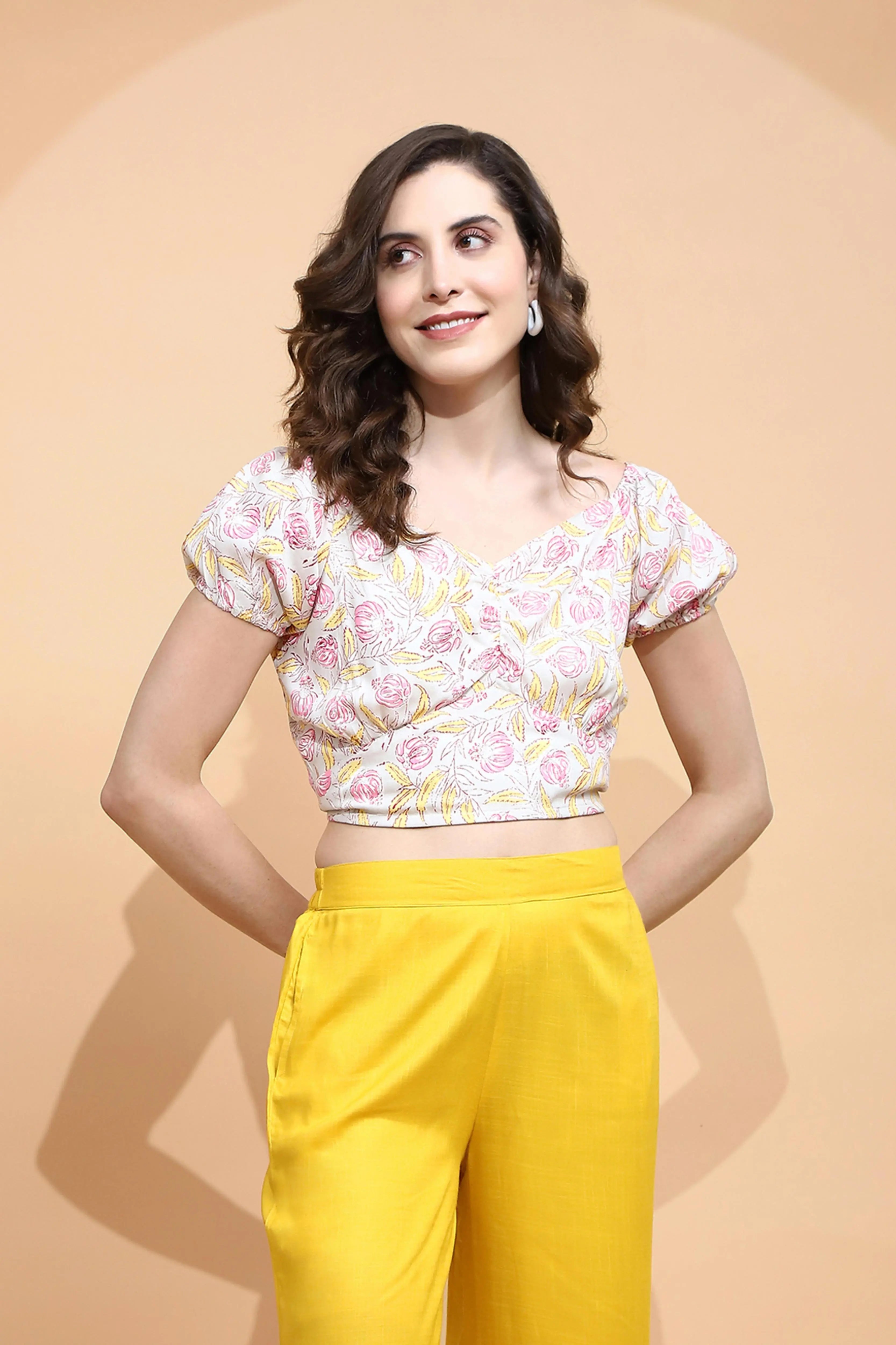 Pink Rayon Printed Crop Top - Global Republic