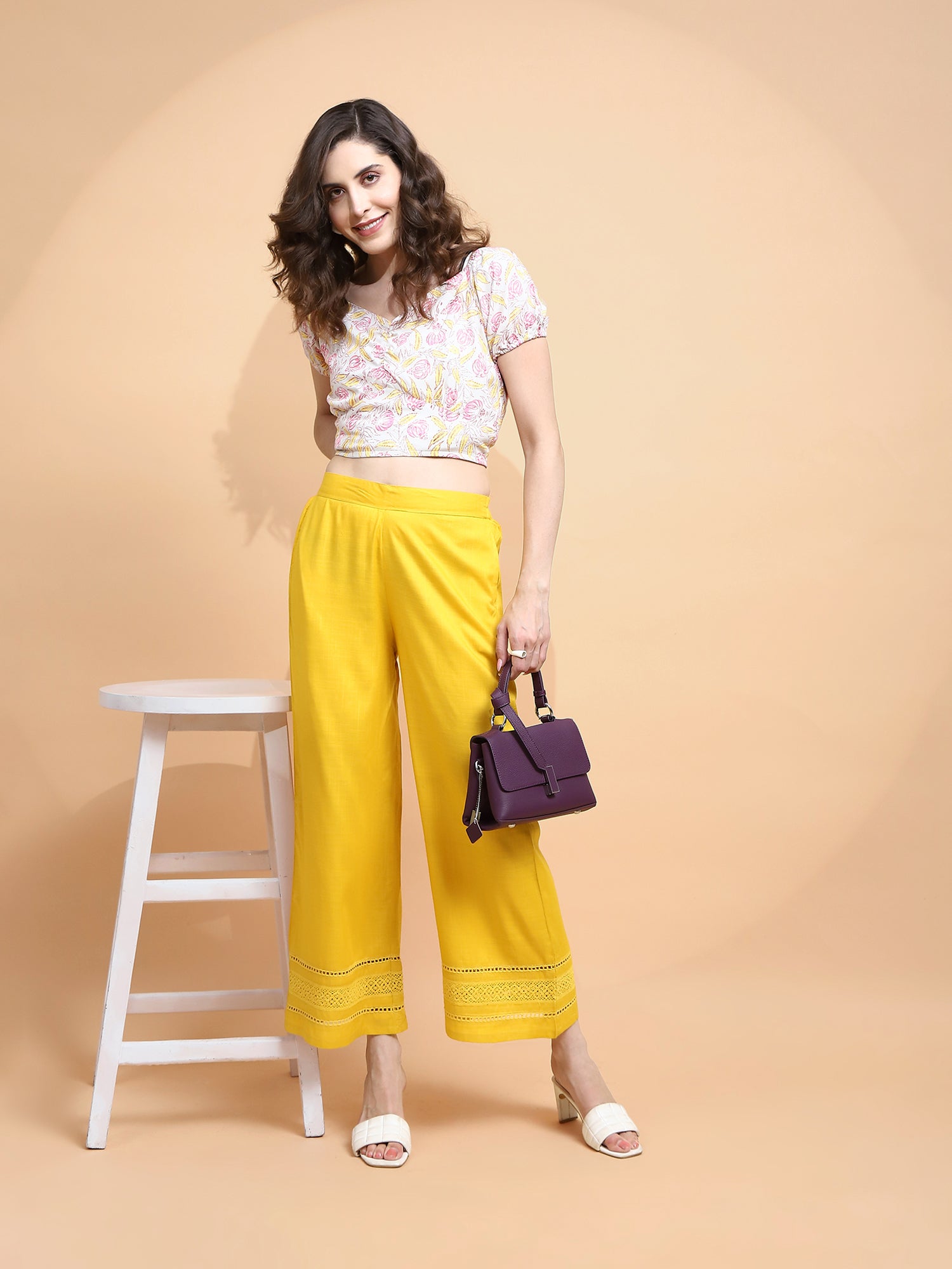 Pink Rayon Printed Crop Top - Global Republic