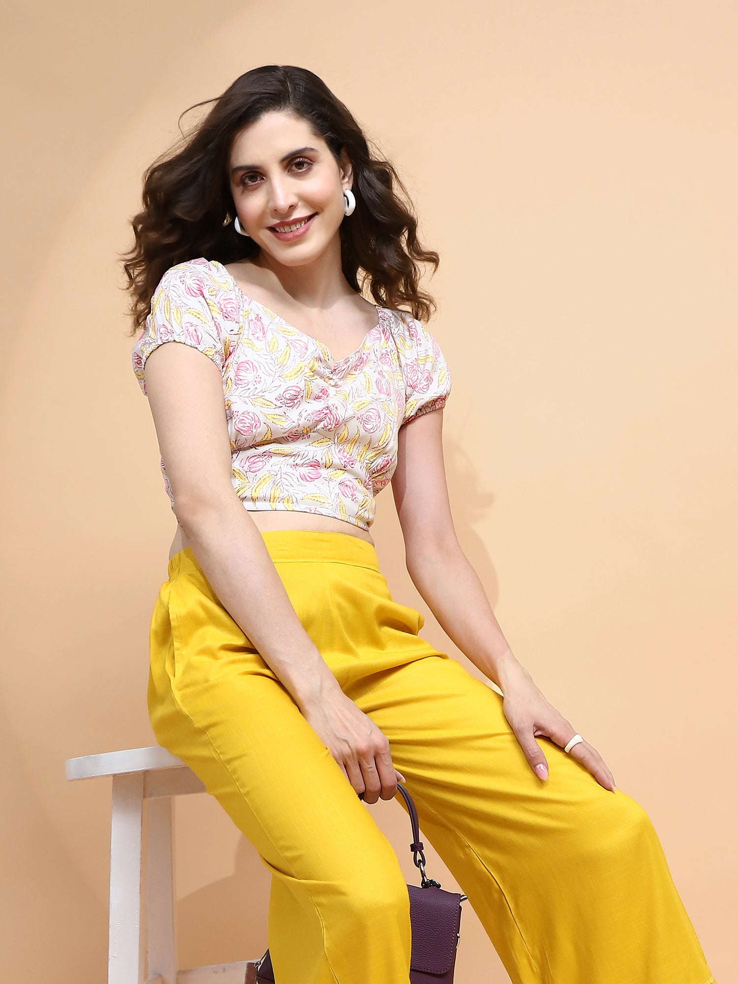 Pink Rayon Printed Crop Top - Global Republic