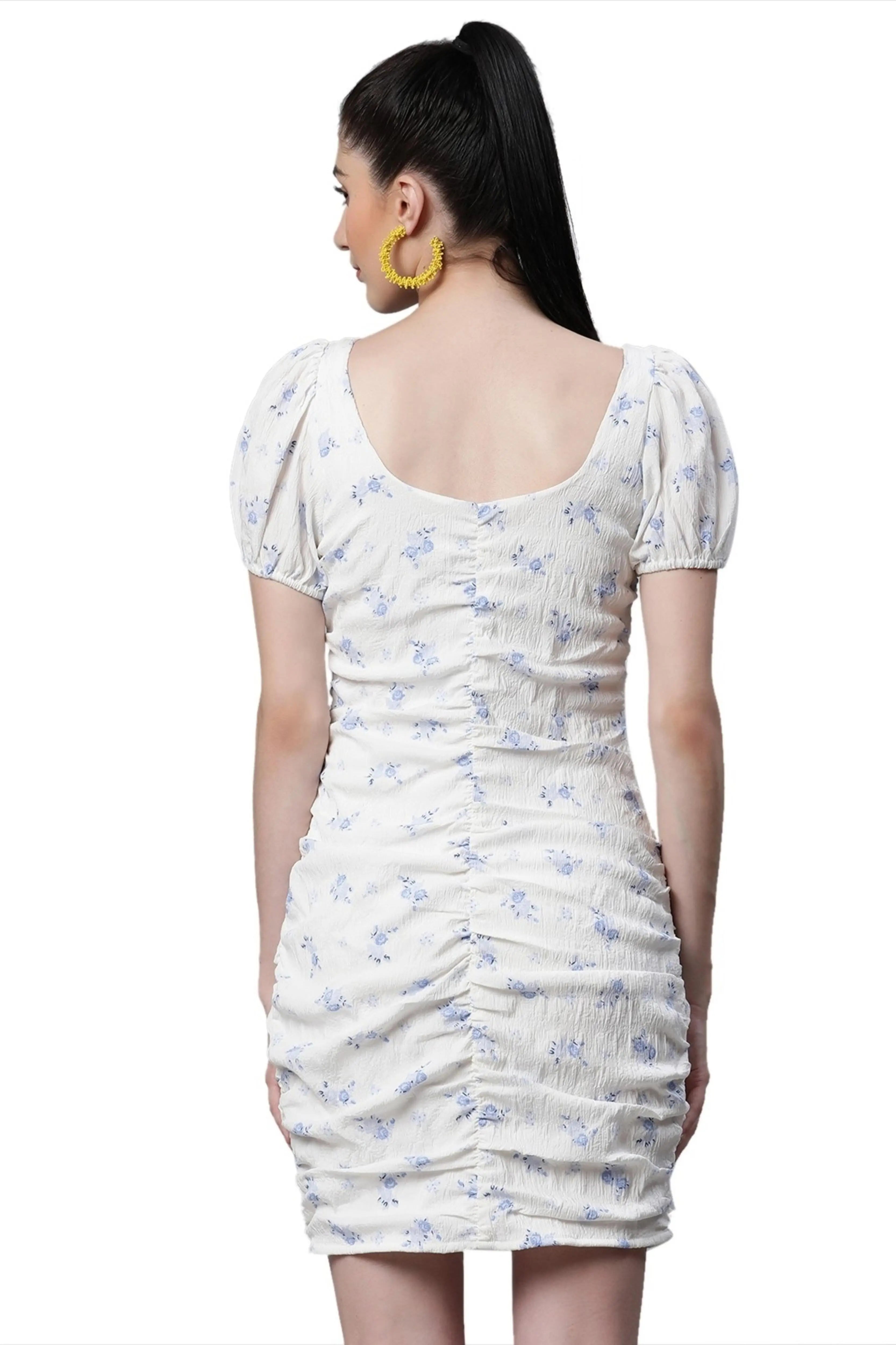 women ruched white polyester bodycon casual dress