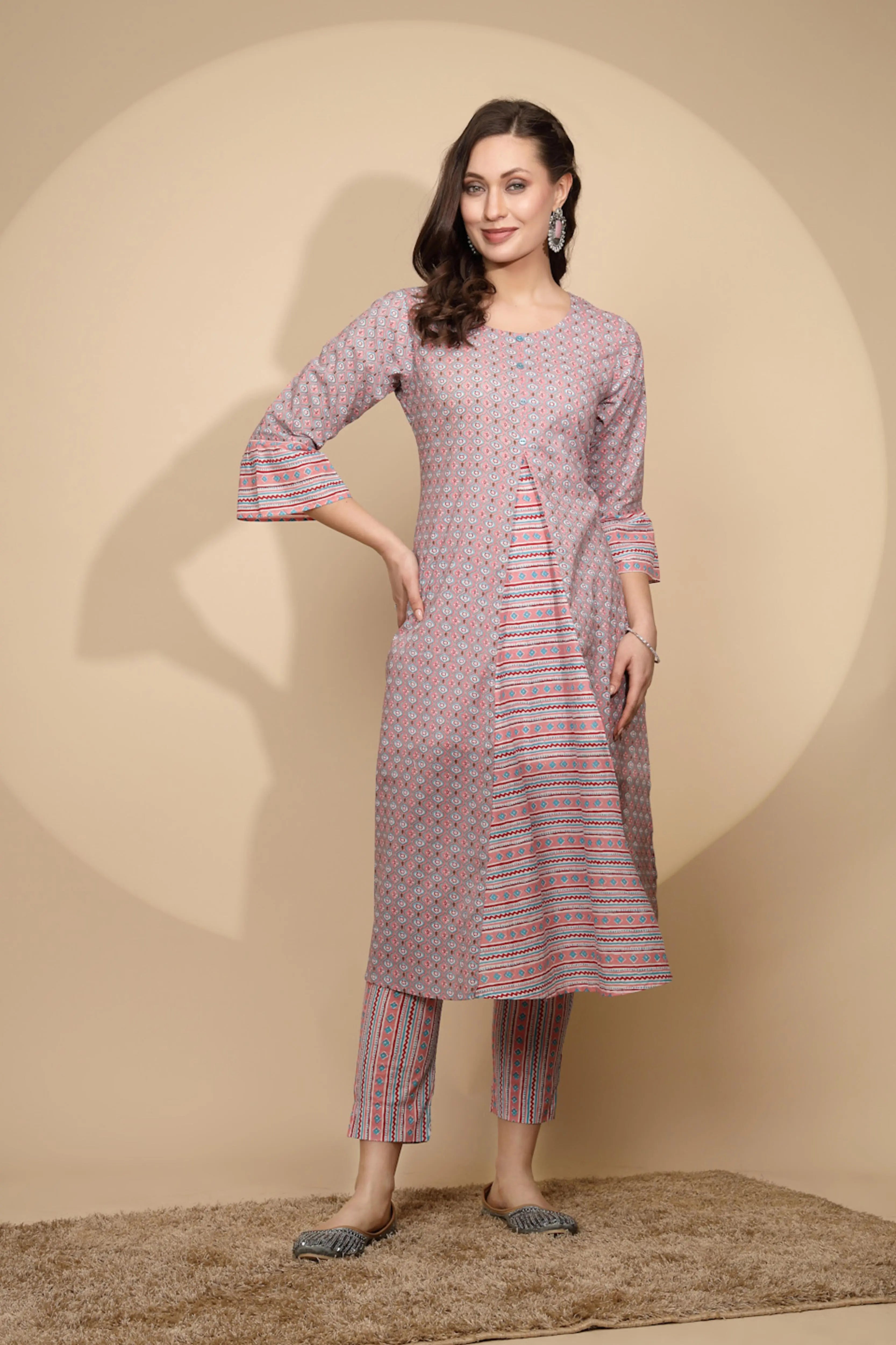 Pink Cotton Printed Kurta Set - Global Republic
