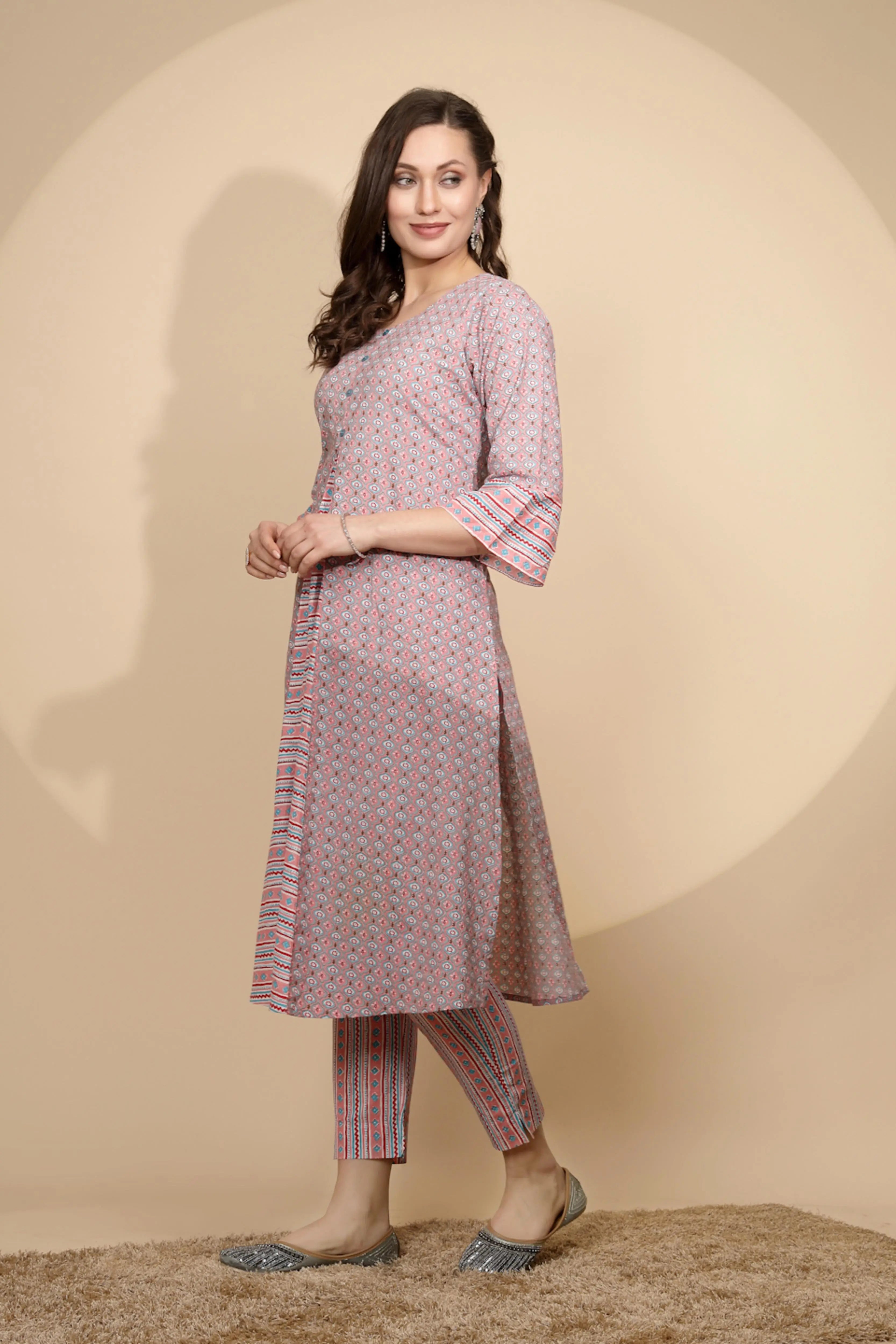 Pink Cotton Printed Kurta Set - Global Republic