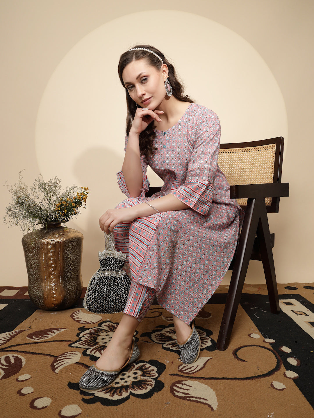 Pink Cotton Printed Kurta Set - Global Republic