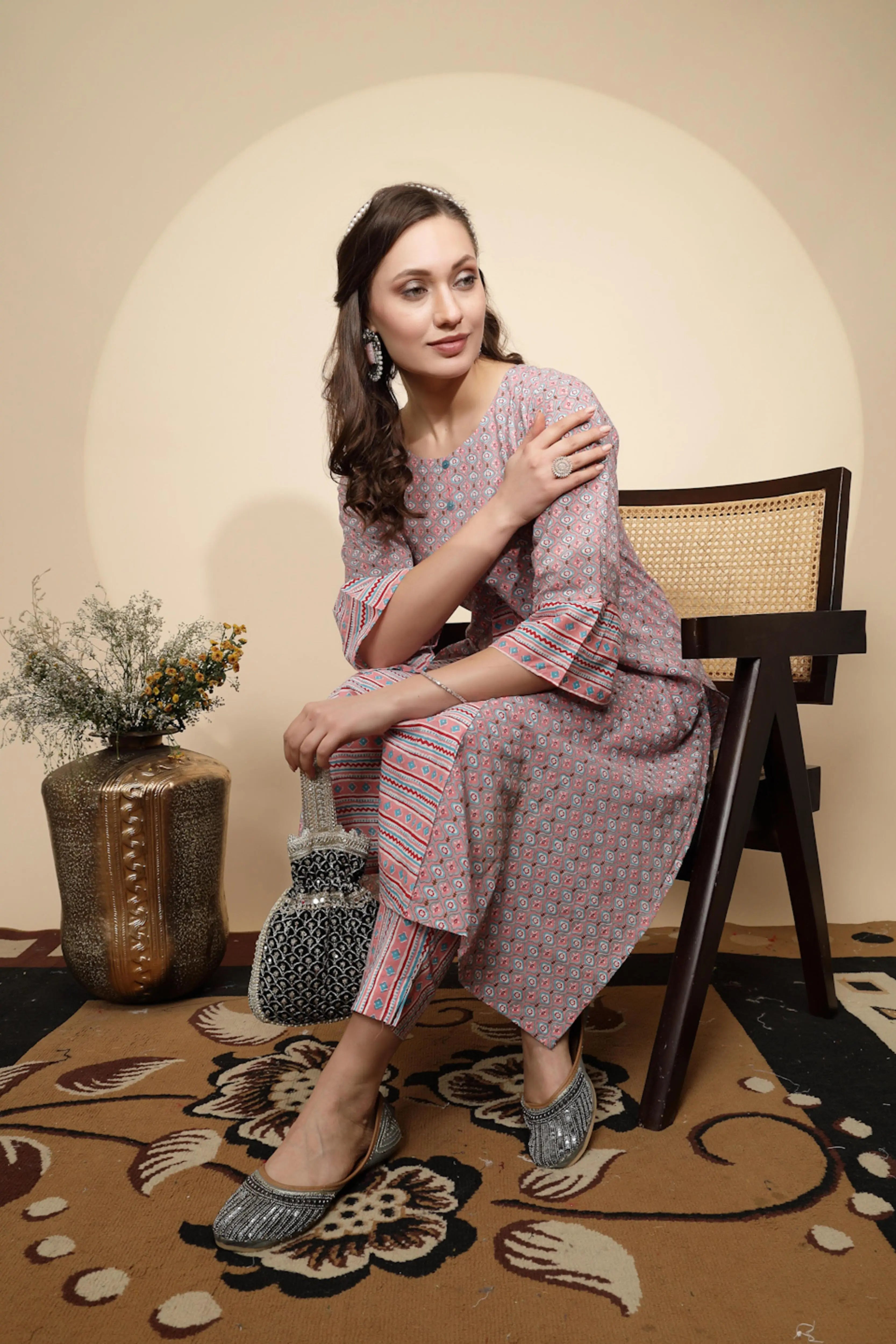 Pink Cotton Printed Kurta Set - Global Republic