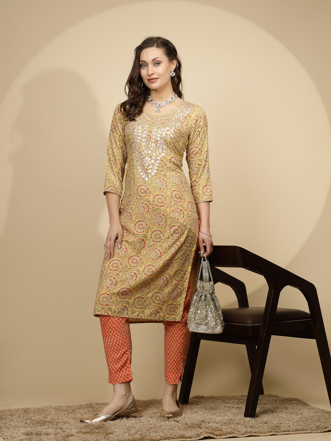 Yellow Printed Cotton Blend Kurta Set - Global Republic