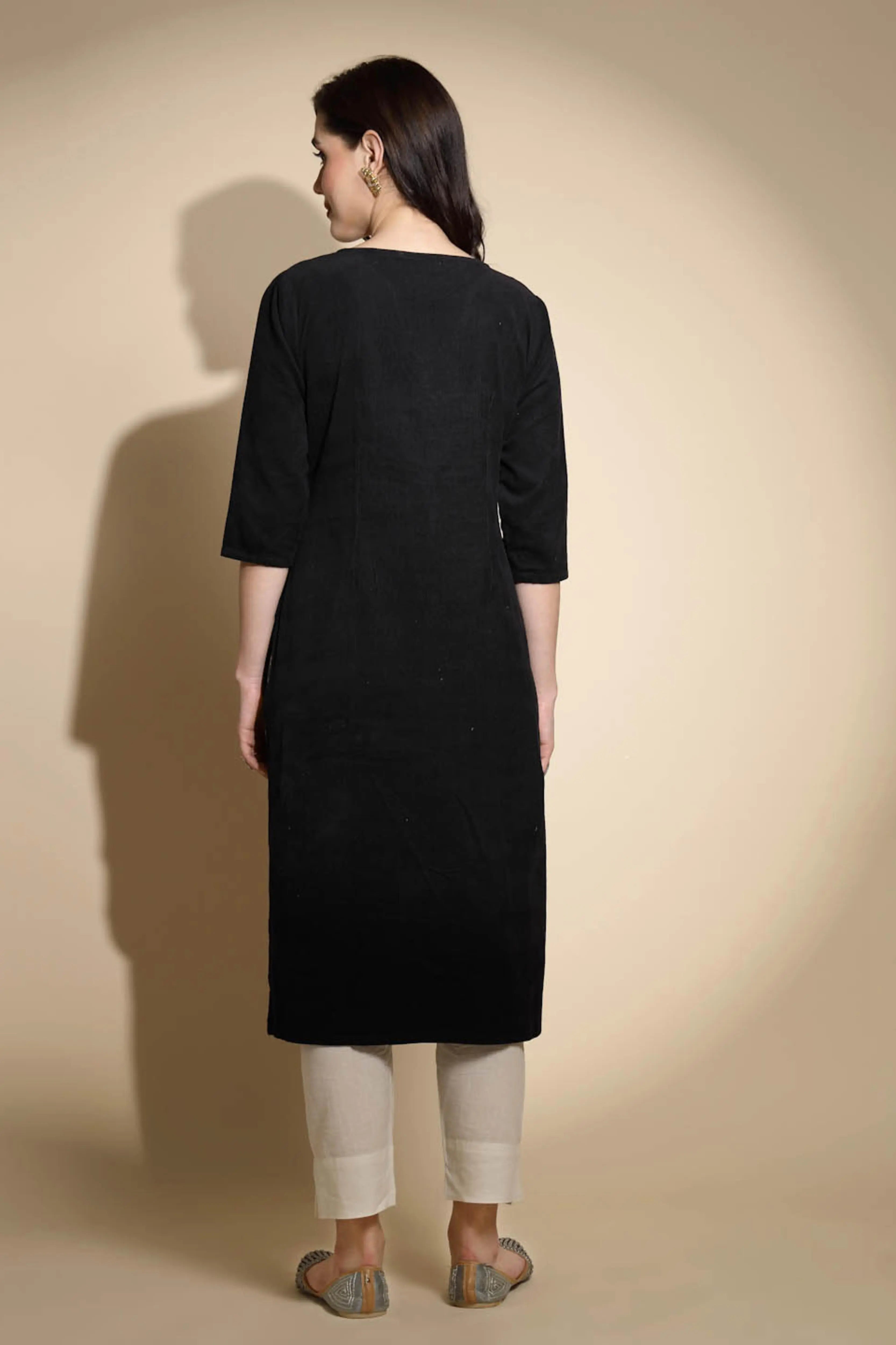 Black Embroidered Woolen Kurta