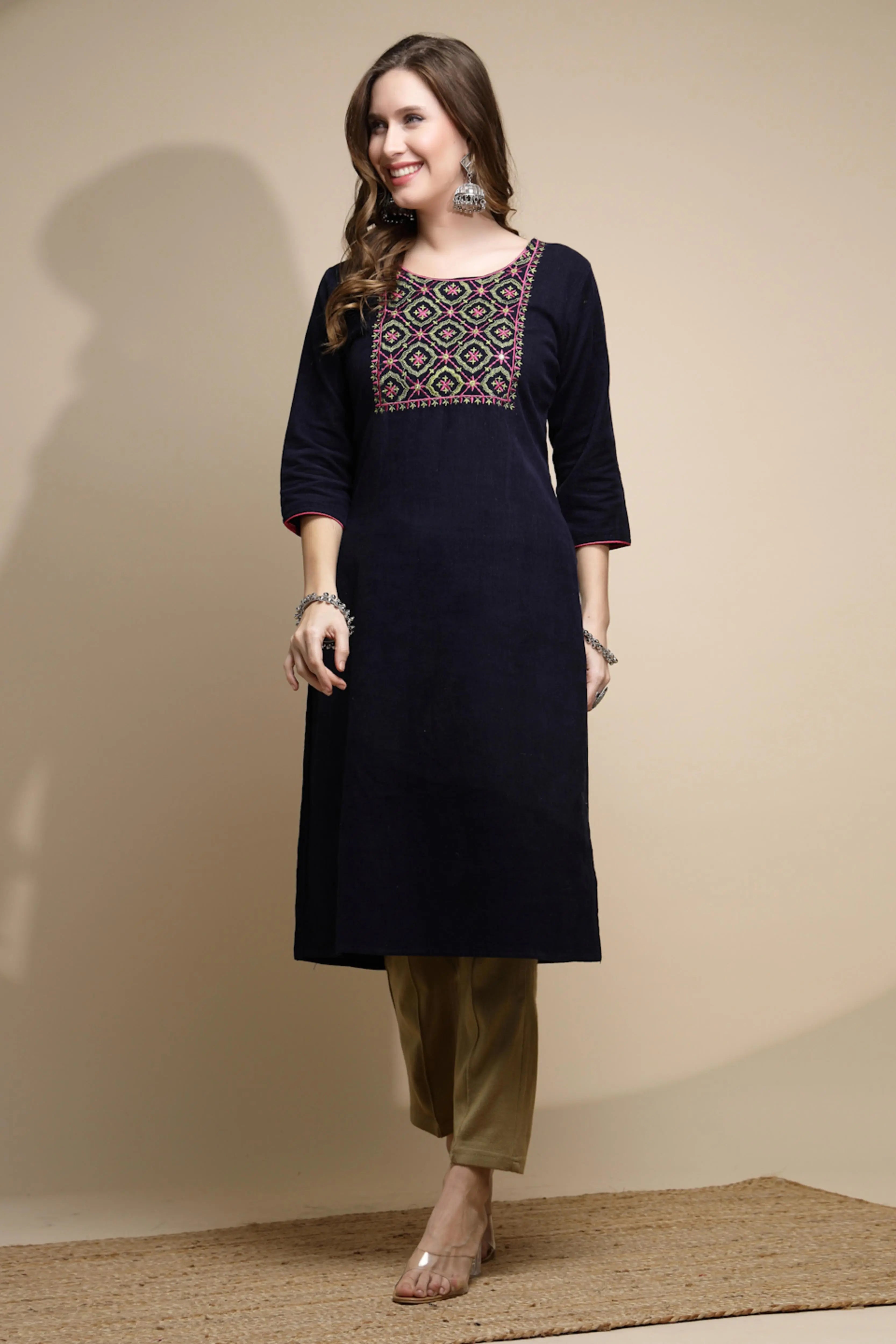 Blue Embellished  Kurta - Global Republic