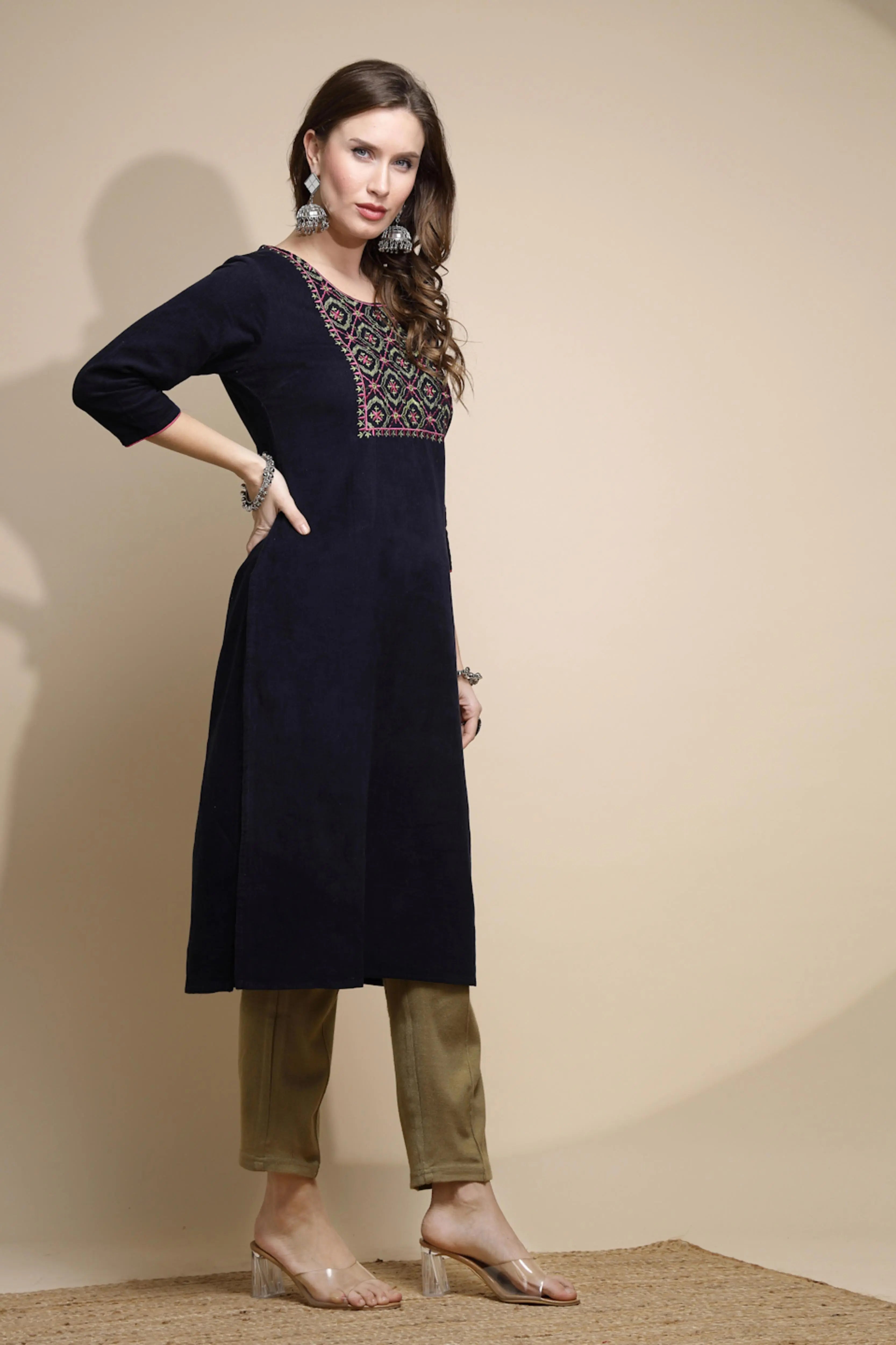 Blue Embellished  Kurta - Global Republic
