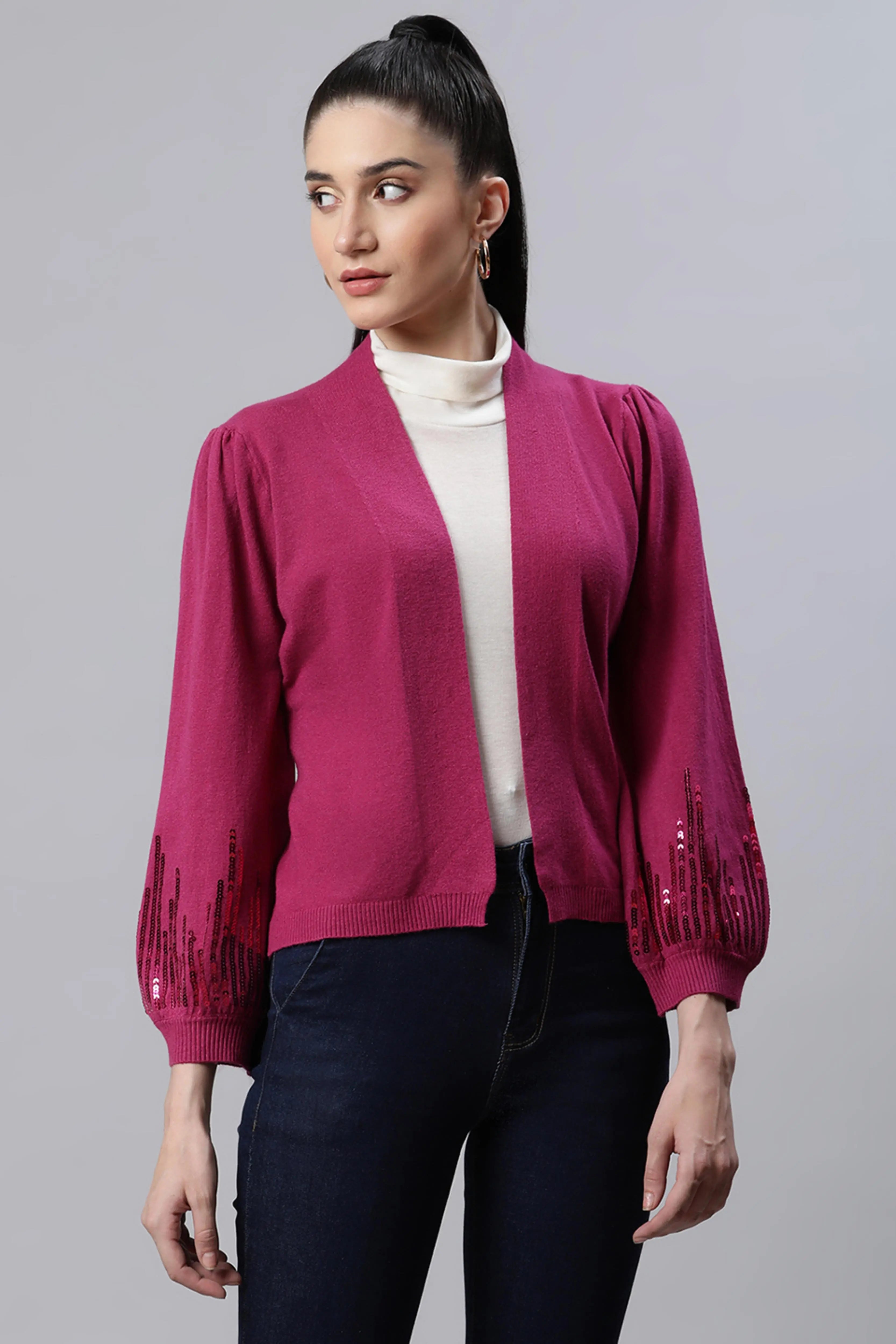 Purple Embellished Jersey Party Shrug - Global Republic