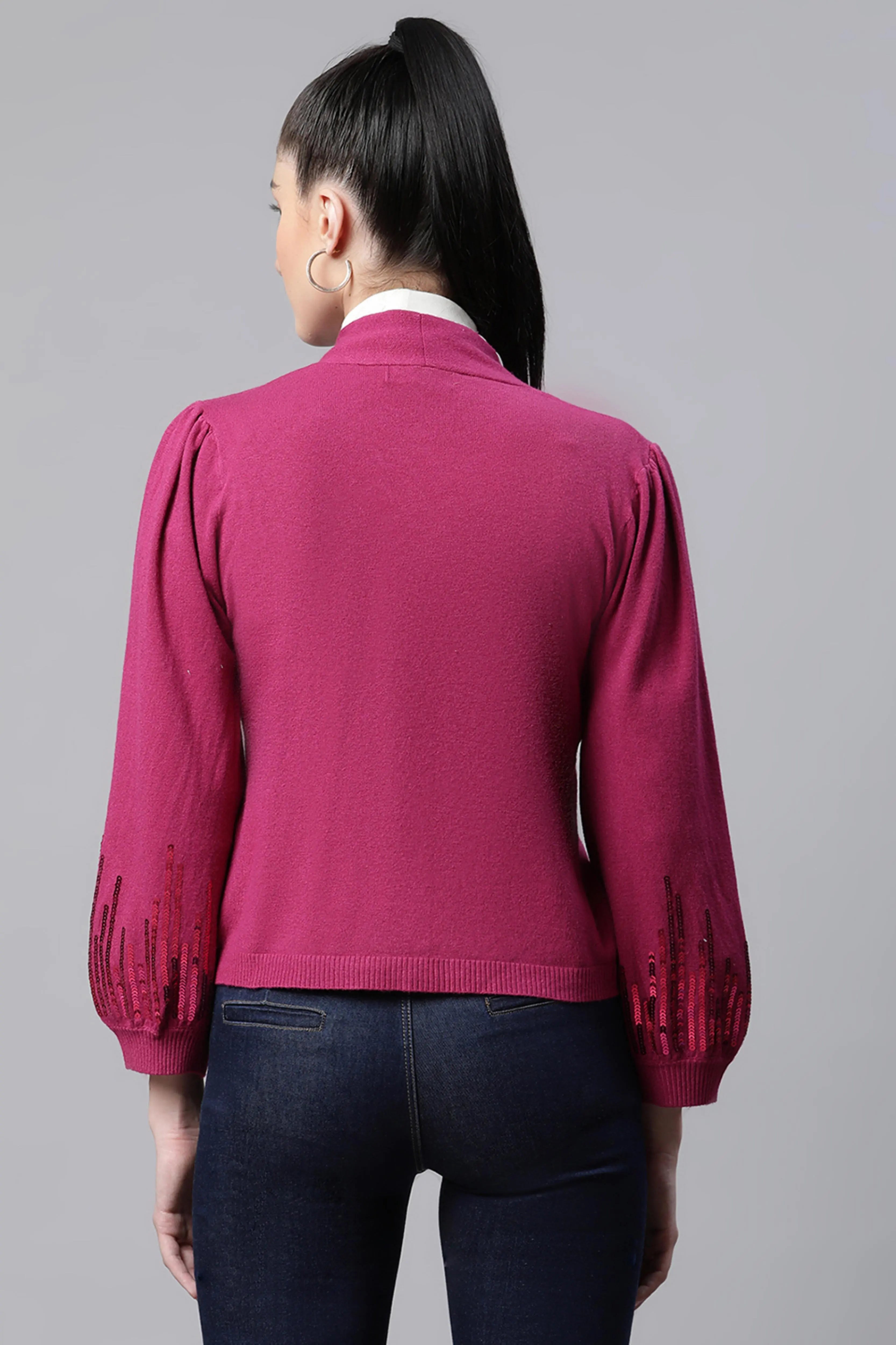 Purple Embellished Jersey Party Shrug - Global Republic