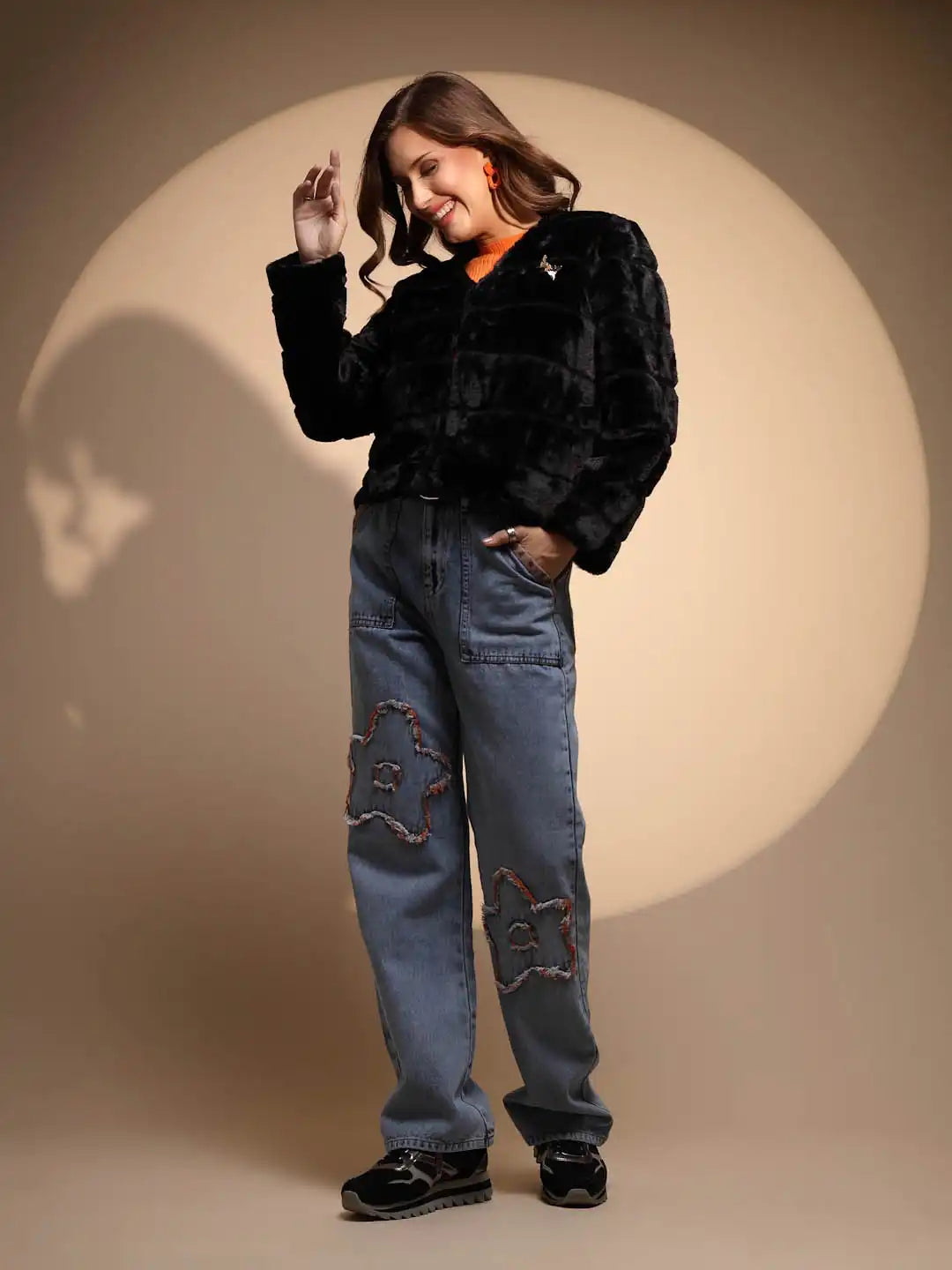 Women's Solid V-Neck Black Jacket - Global Republic