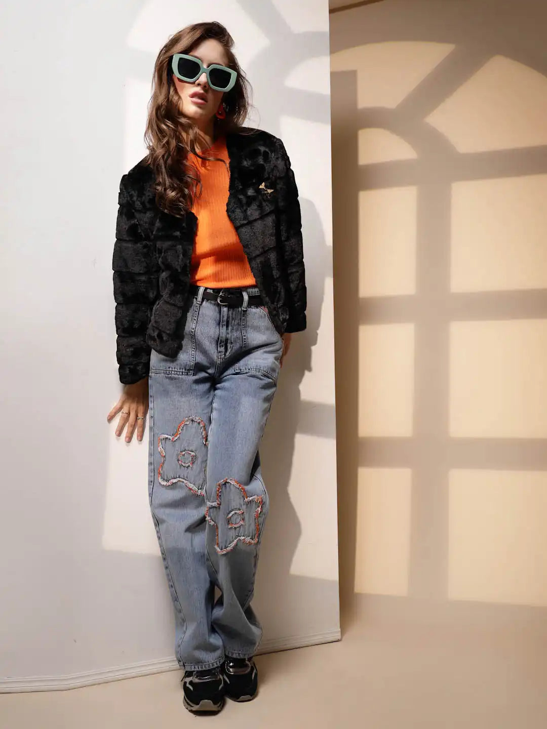 Women's Solid V-Neck Black Jacket - Global Republic