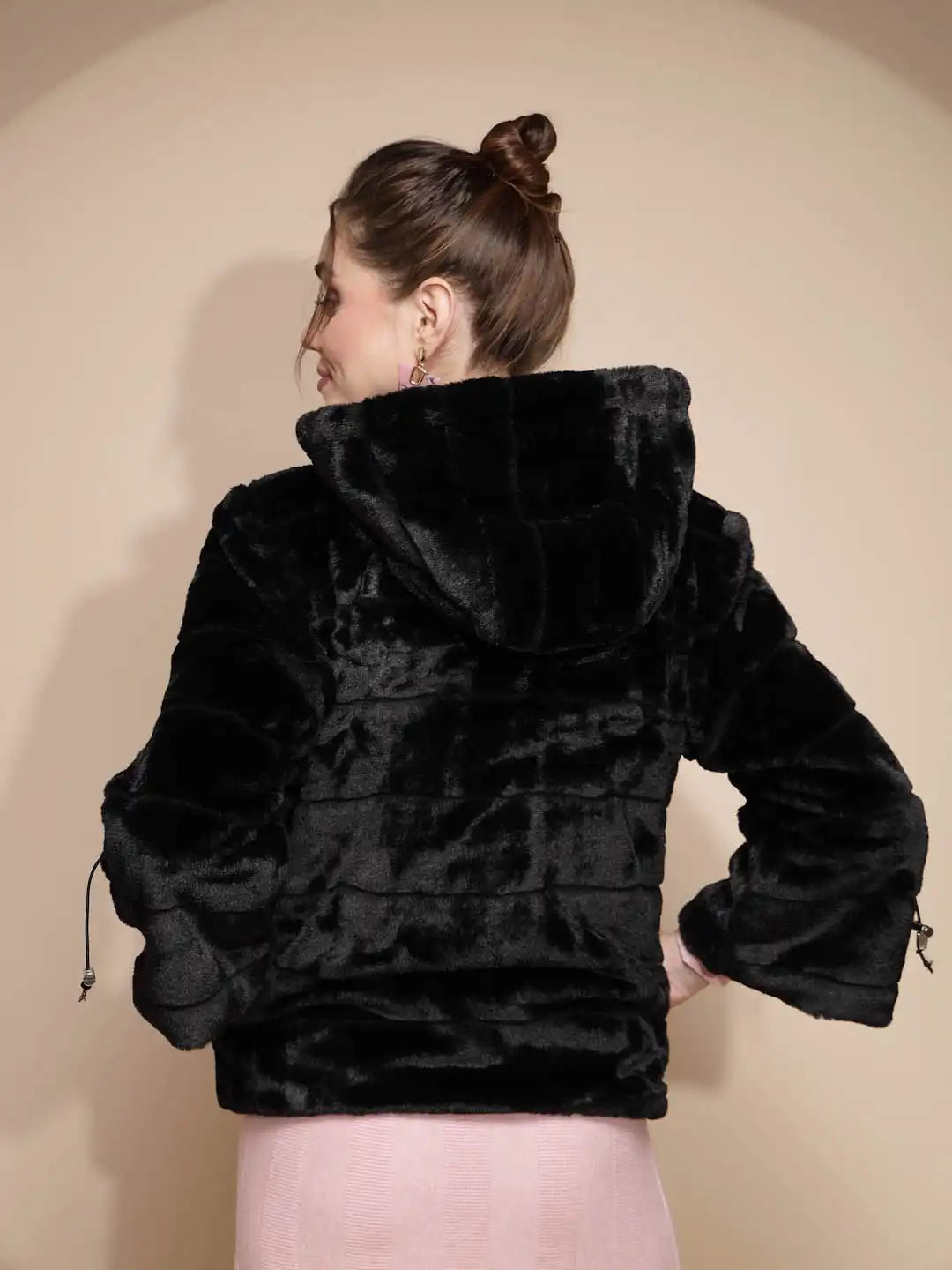 Women's Solid Hooded Black Jacket - Global Republic