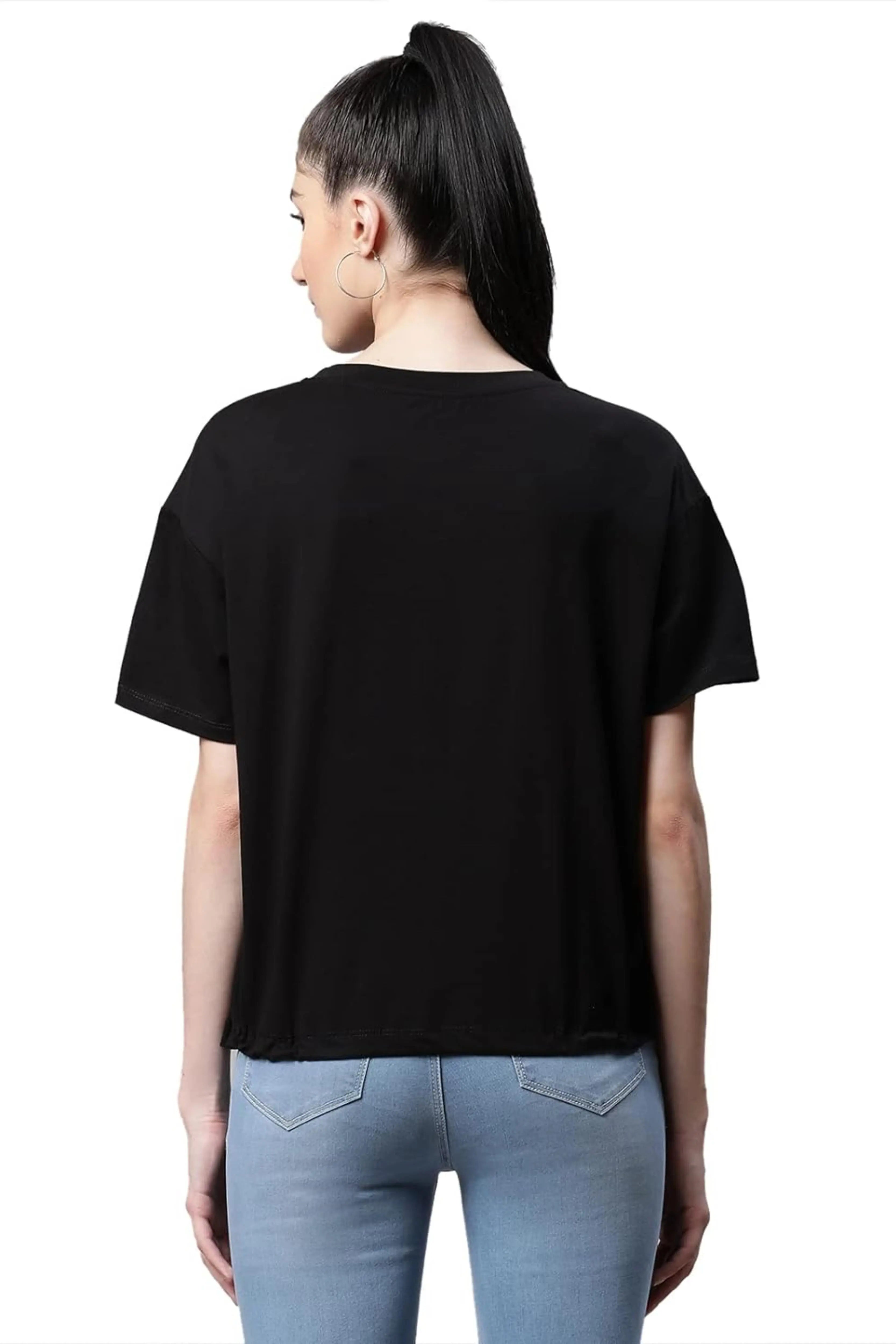 Women Regular Fit Black Printed Cotton Casual Top - Global Republic
