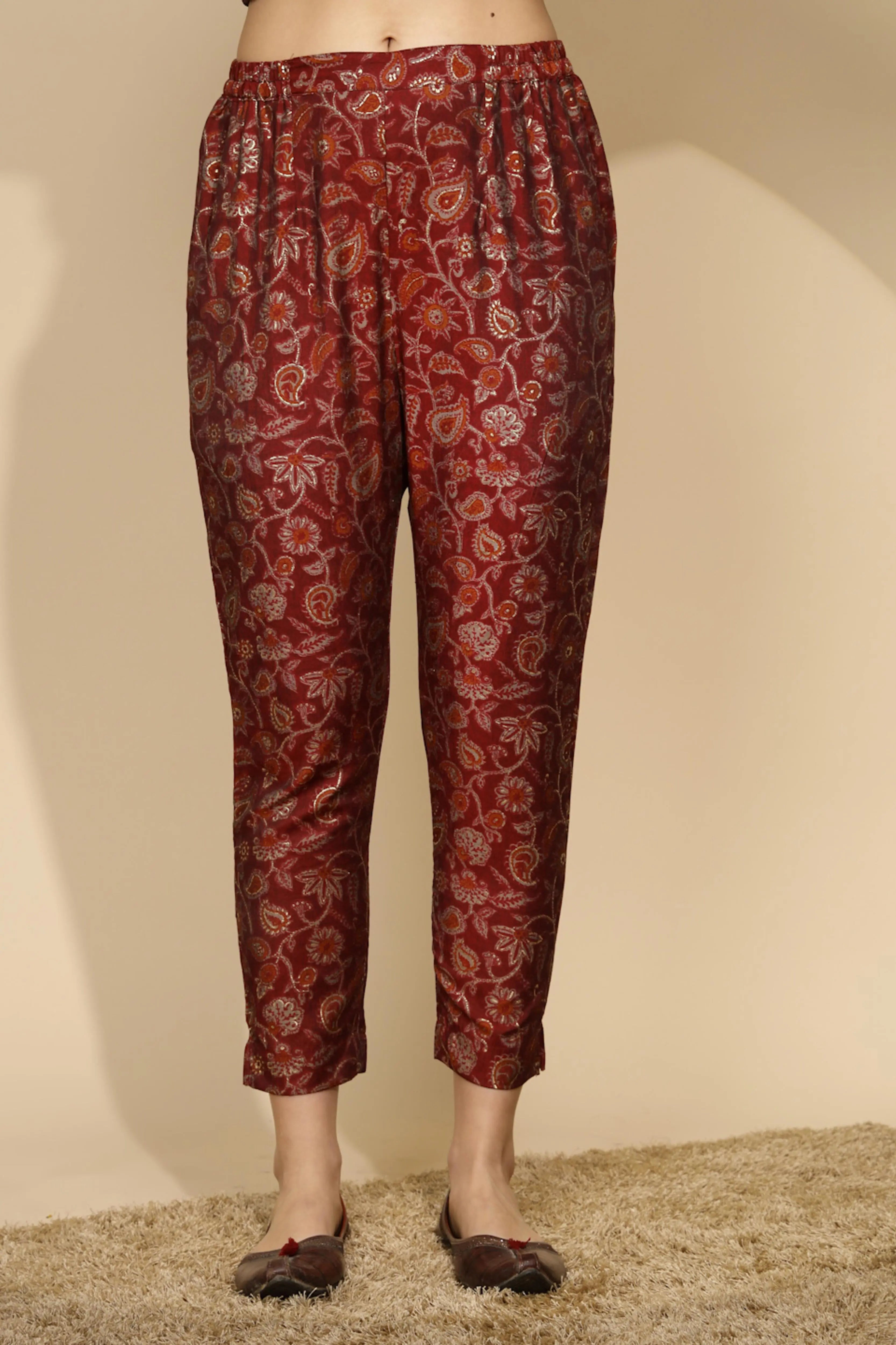 Maroon Rayon Regular Fit Kurta Set For Women - Global Republic