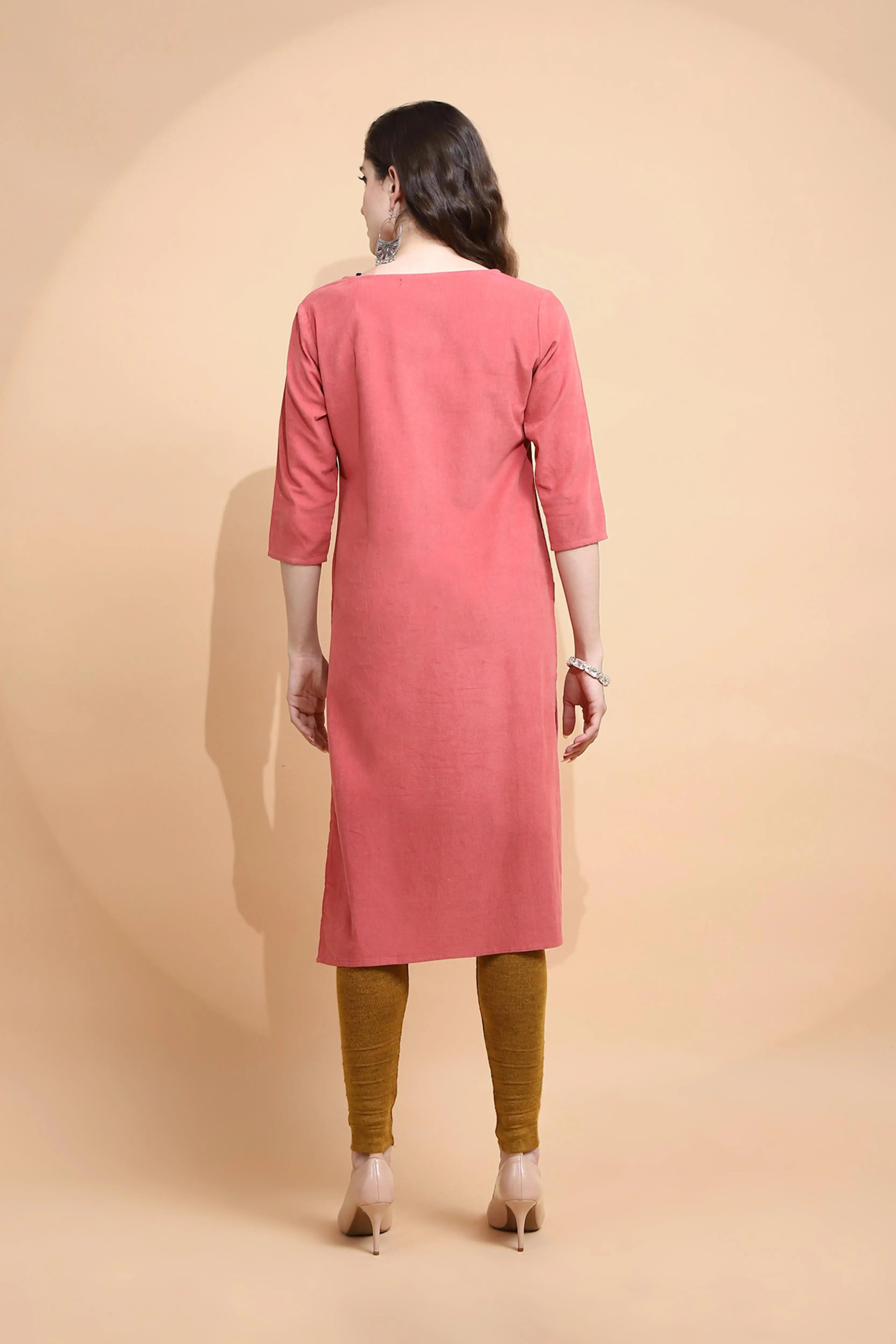 Rust Embroidered Cotton Blend Kurta - Global Republic