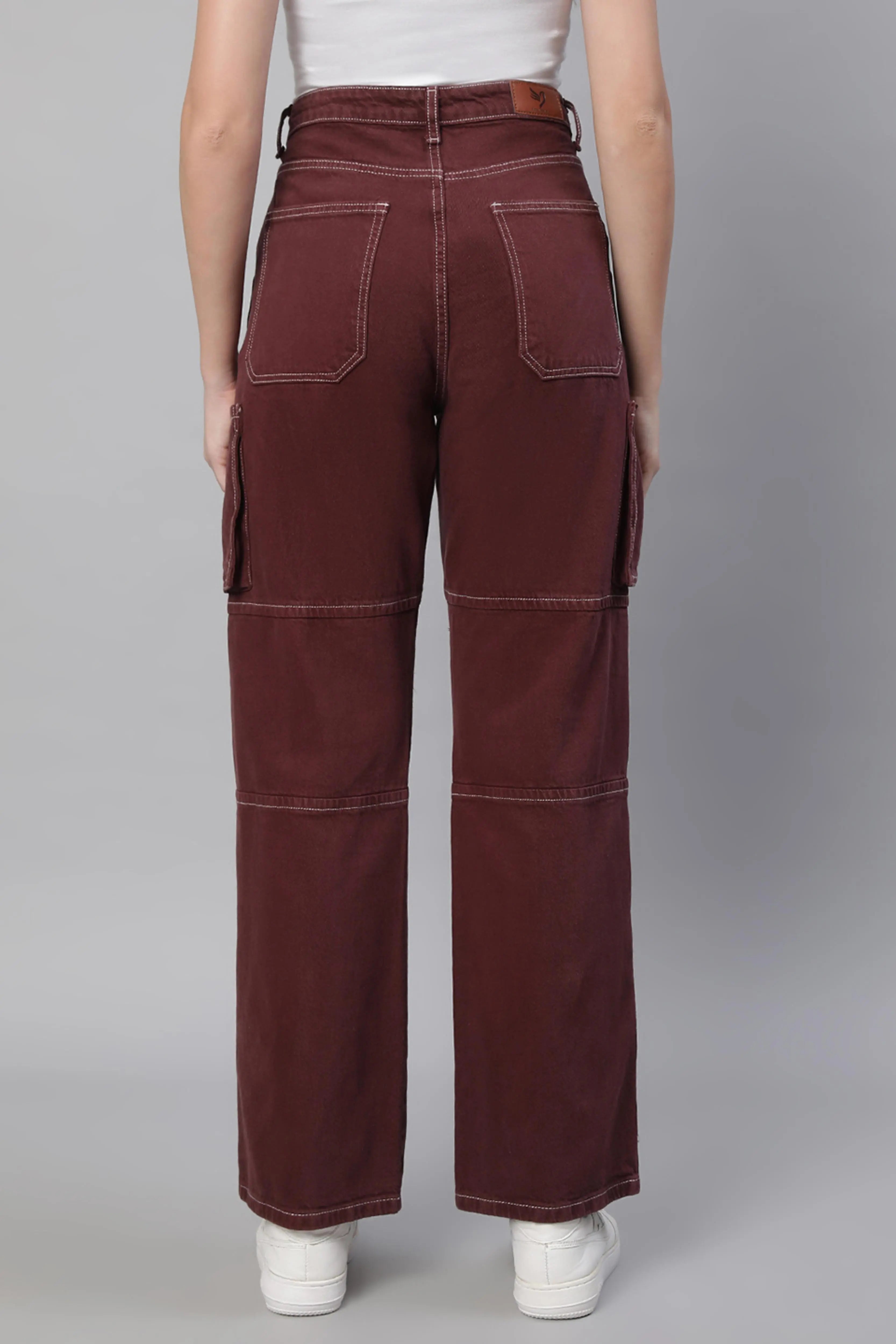 Wine Cargo Style Straight Leg Jeans
