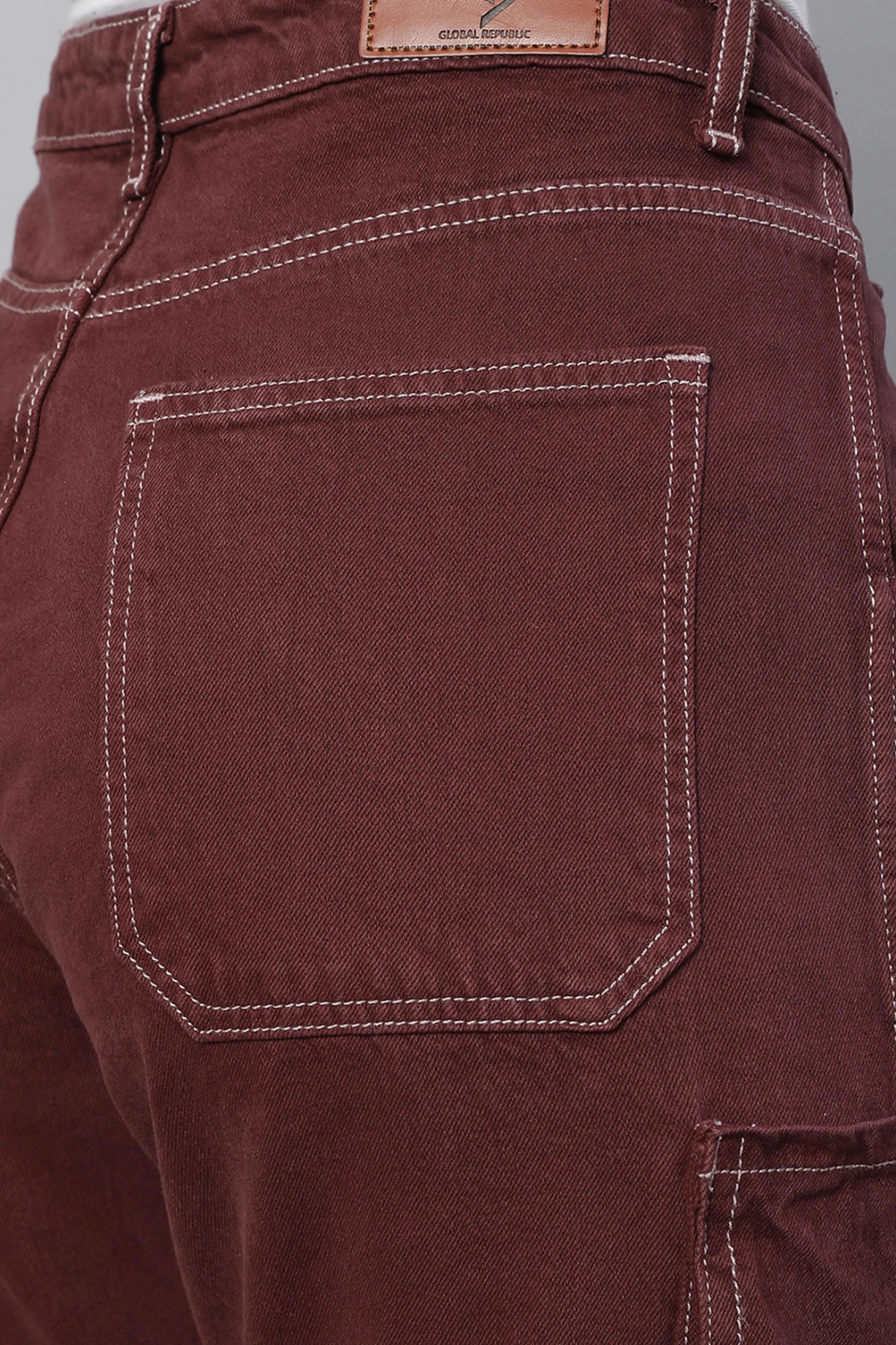 Wine Cargo Style Straight Leg Jeans