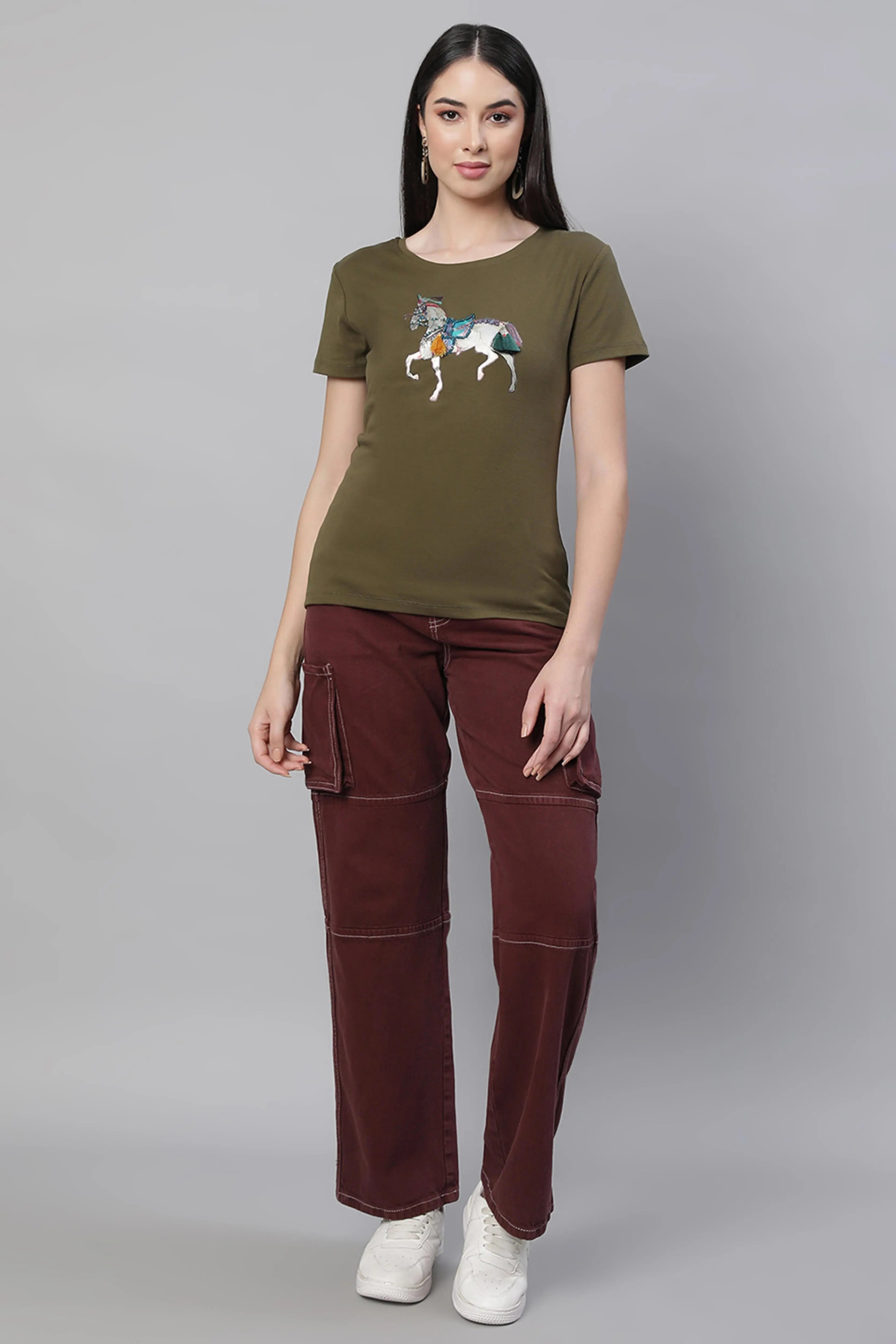 Wine Cargo Style Straight Leg Jeans