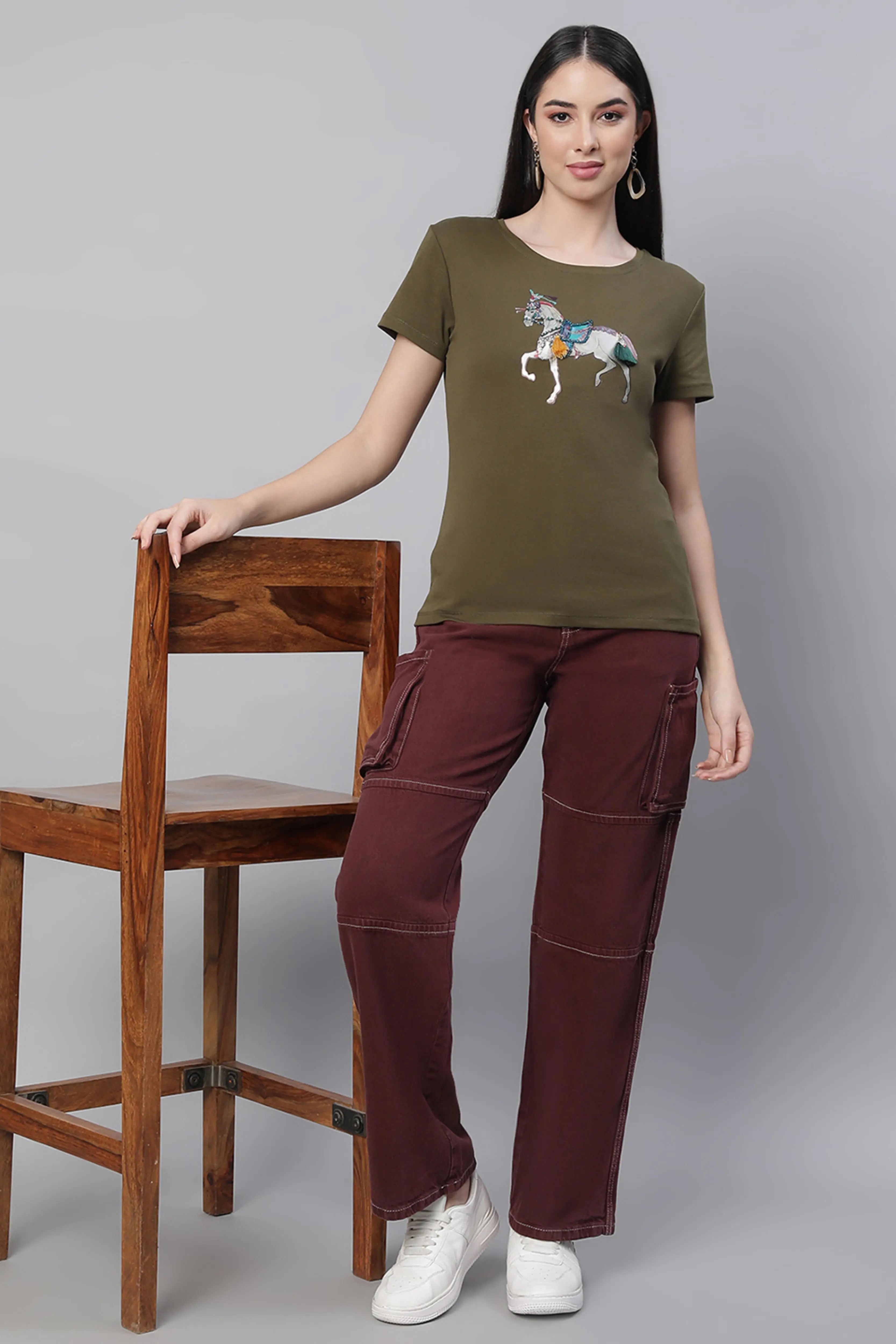 Wine Cargo Style Straight Leg Jeans