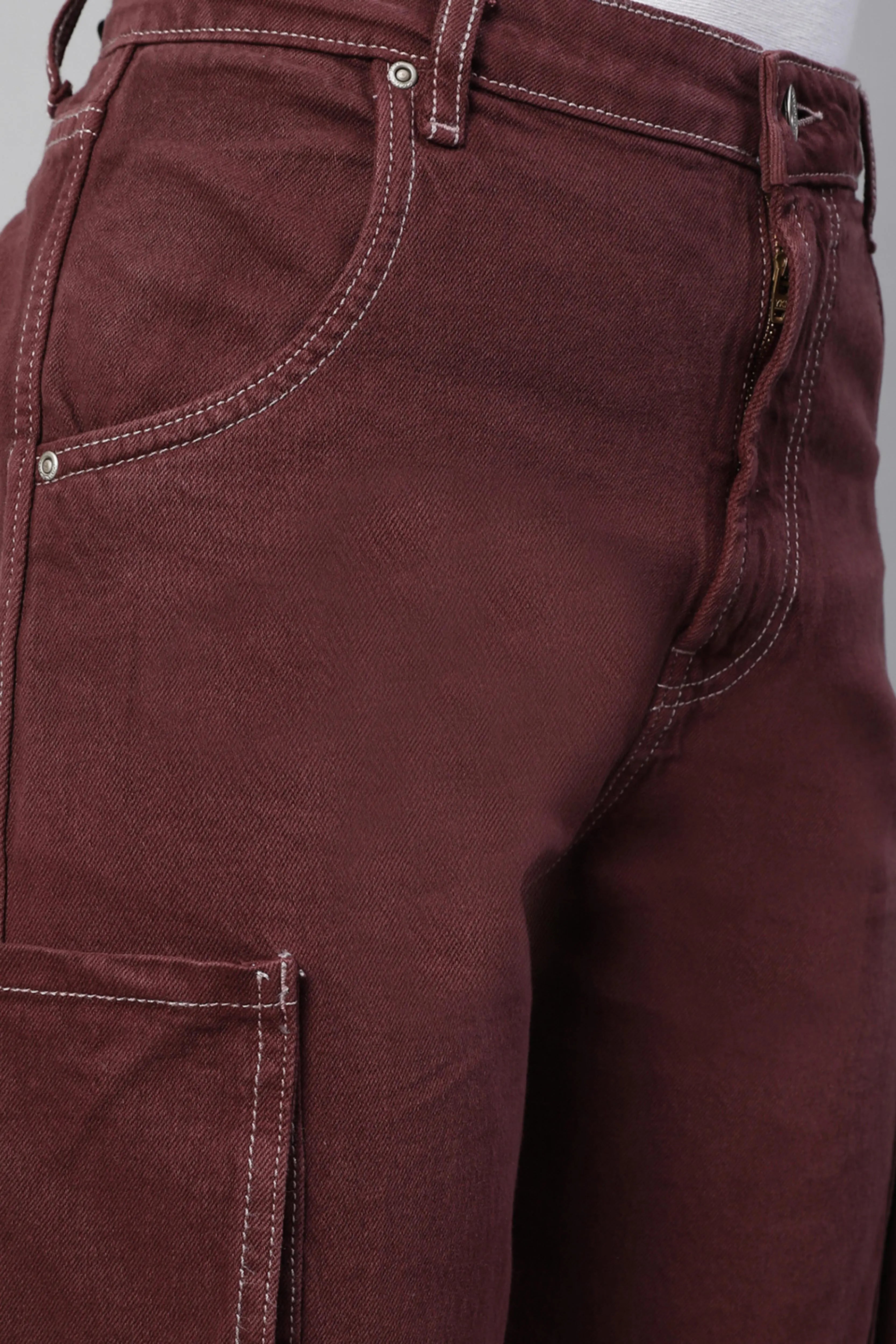 Wine Cargo Style Straight Leg Jeans
