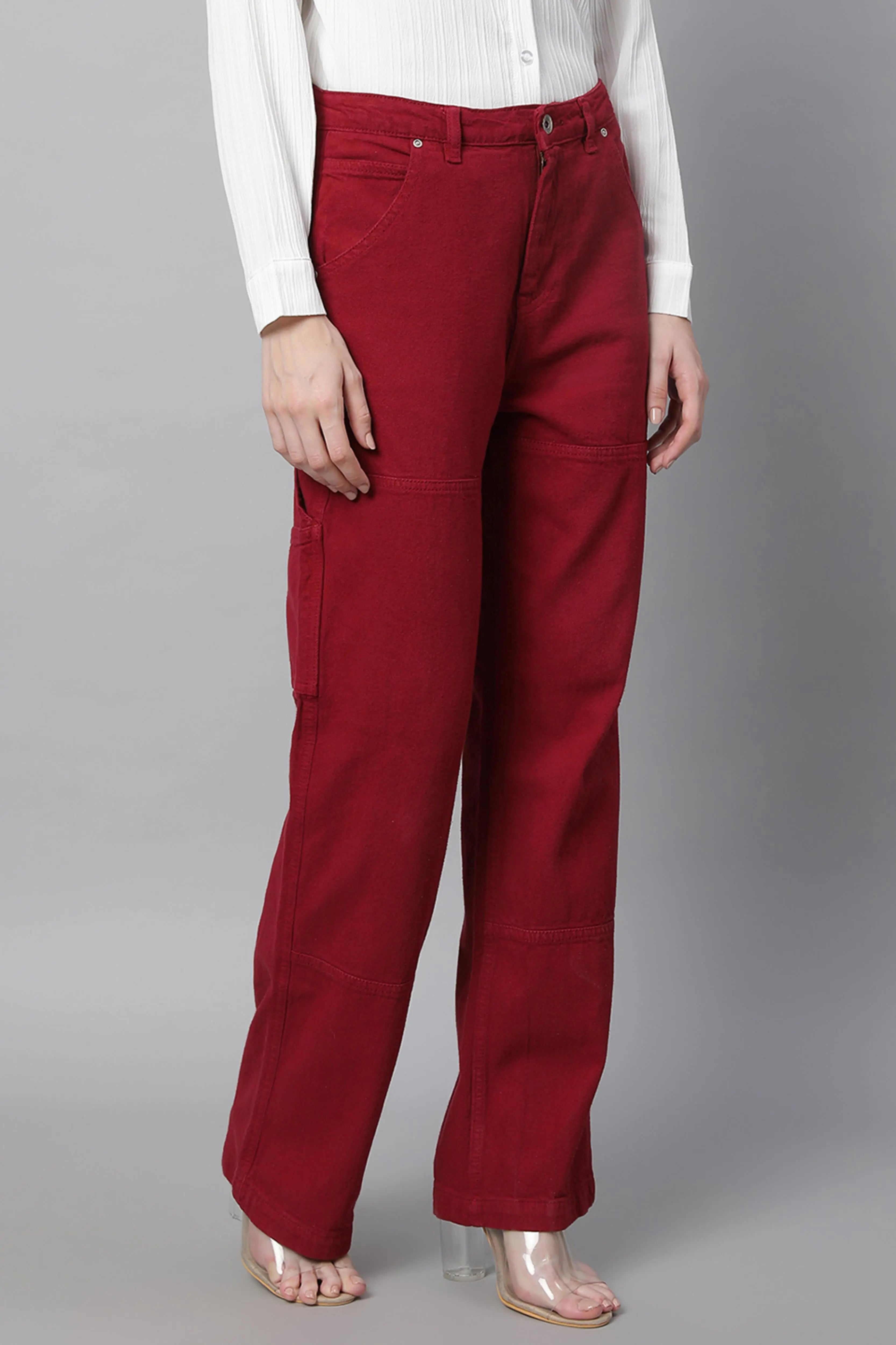 Red Regular Fit Full Length Jeans - Global Republic