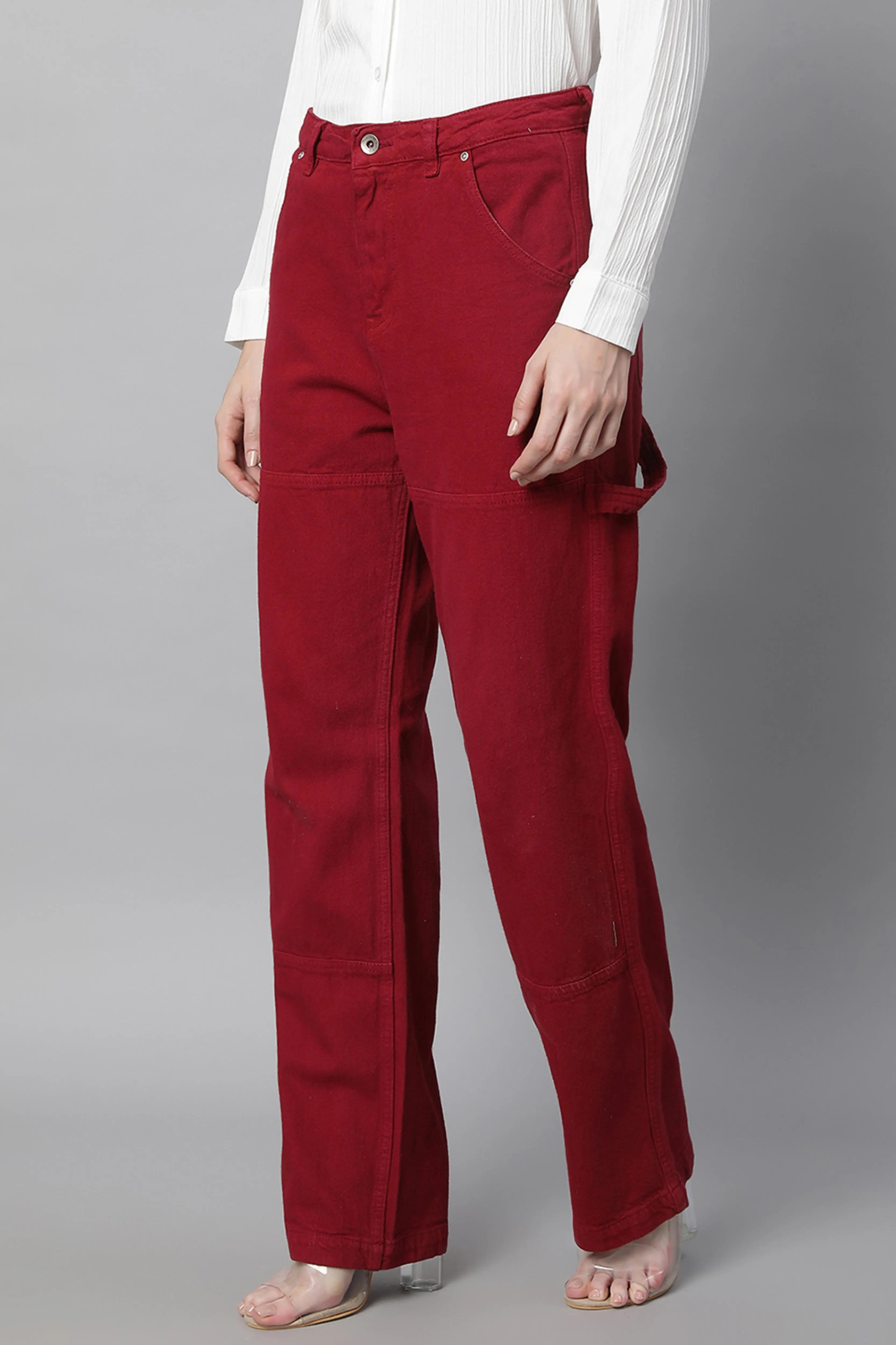 Red Regular Fit Full Length Jeans - Global Republic
