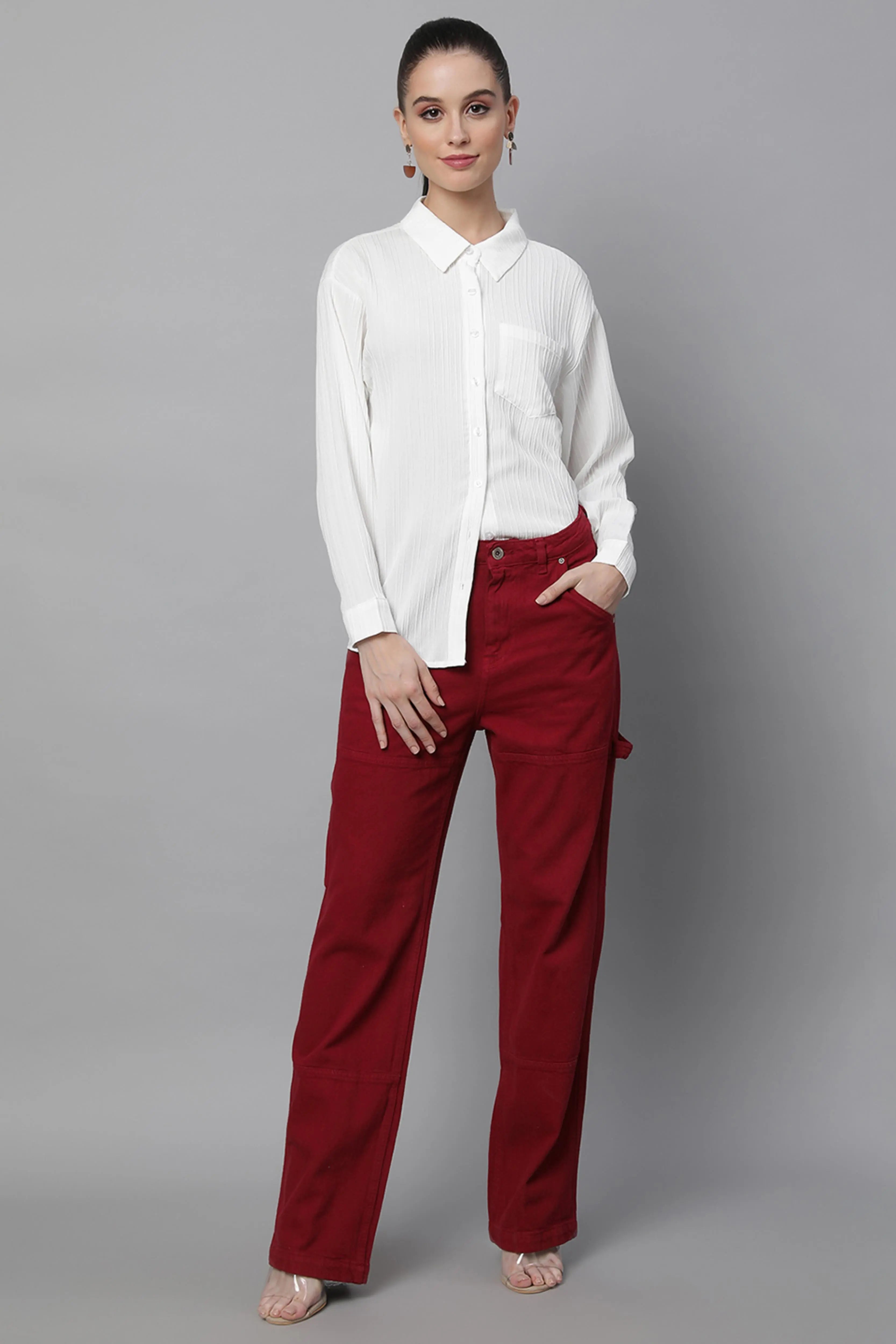 Red Regular Fit Full Length Jeans - Global Republic