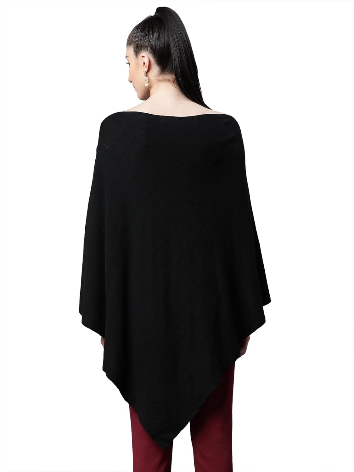 Black Loose Fit Solid Poncho - Global Republic