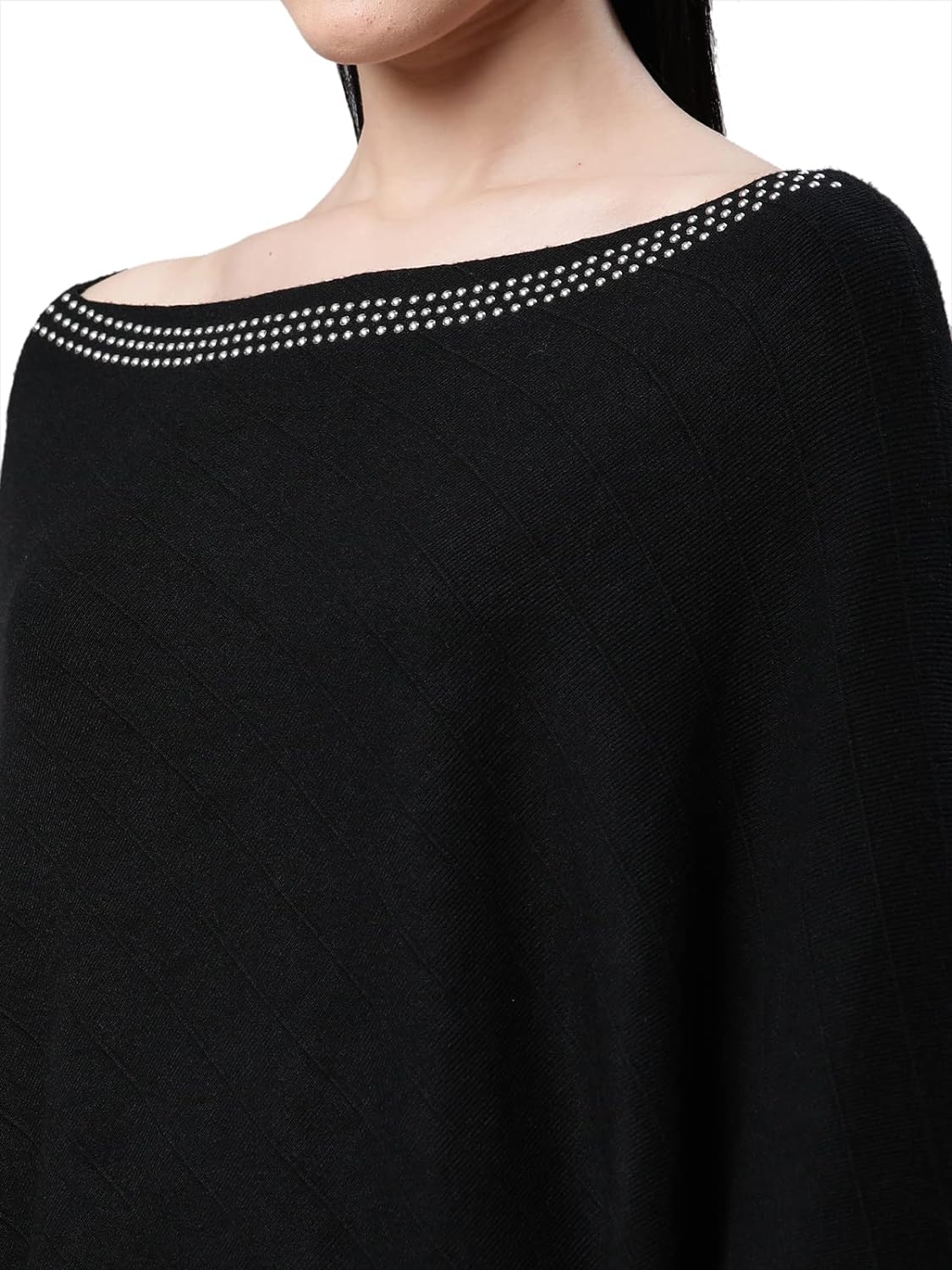 Black Loose Fit Solid Poncho - Global Republic