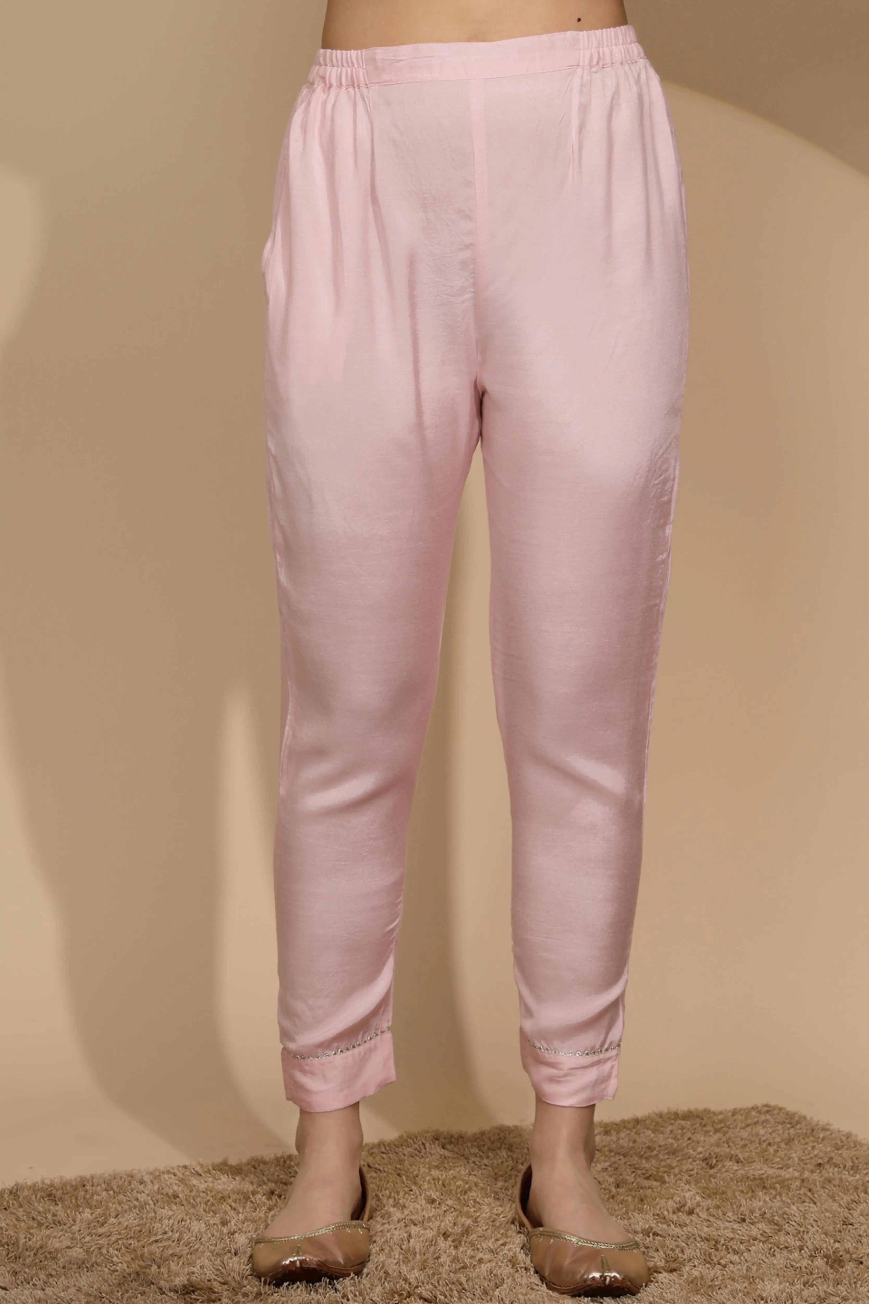 Pink Silk Regular Fit Kurta Set For Women - Global Republic