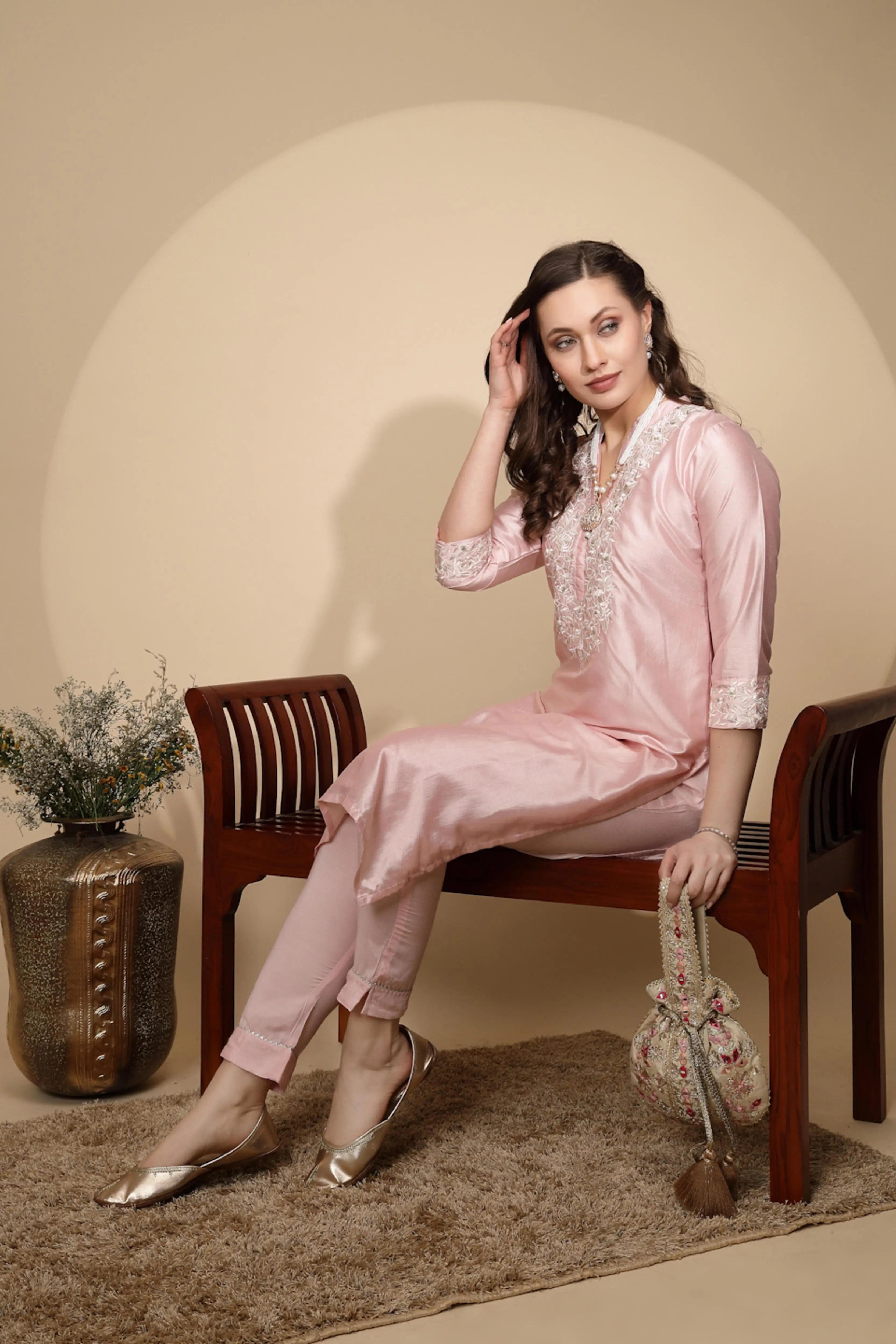 Pink Silk Kurta Set - Global Republic