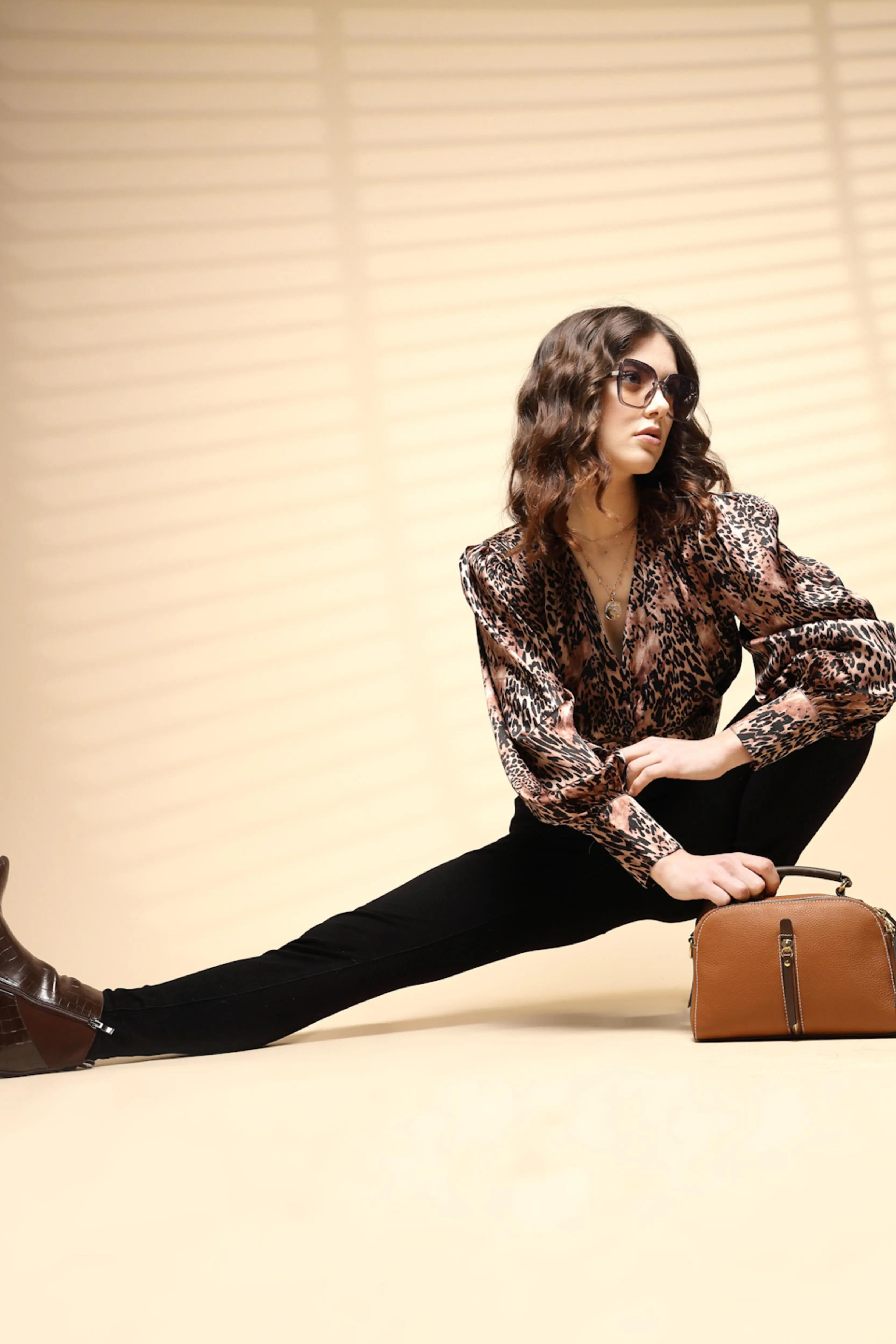 Brown cotton Blouson Top - Global Republic