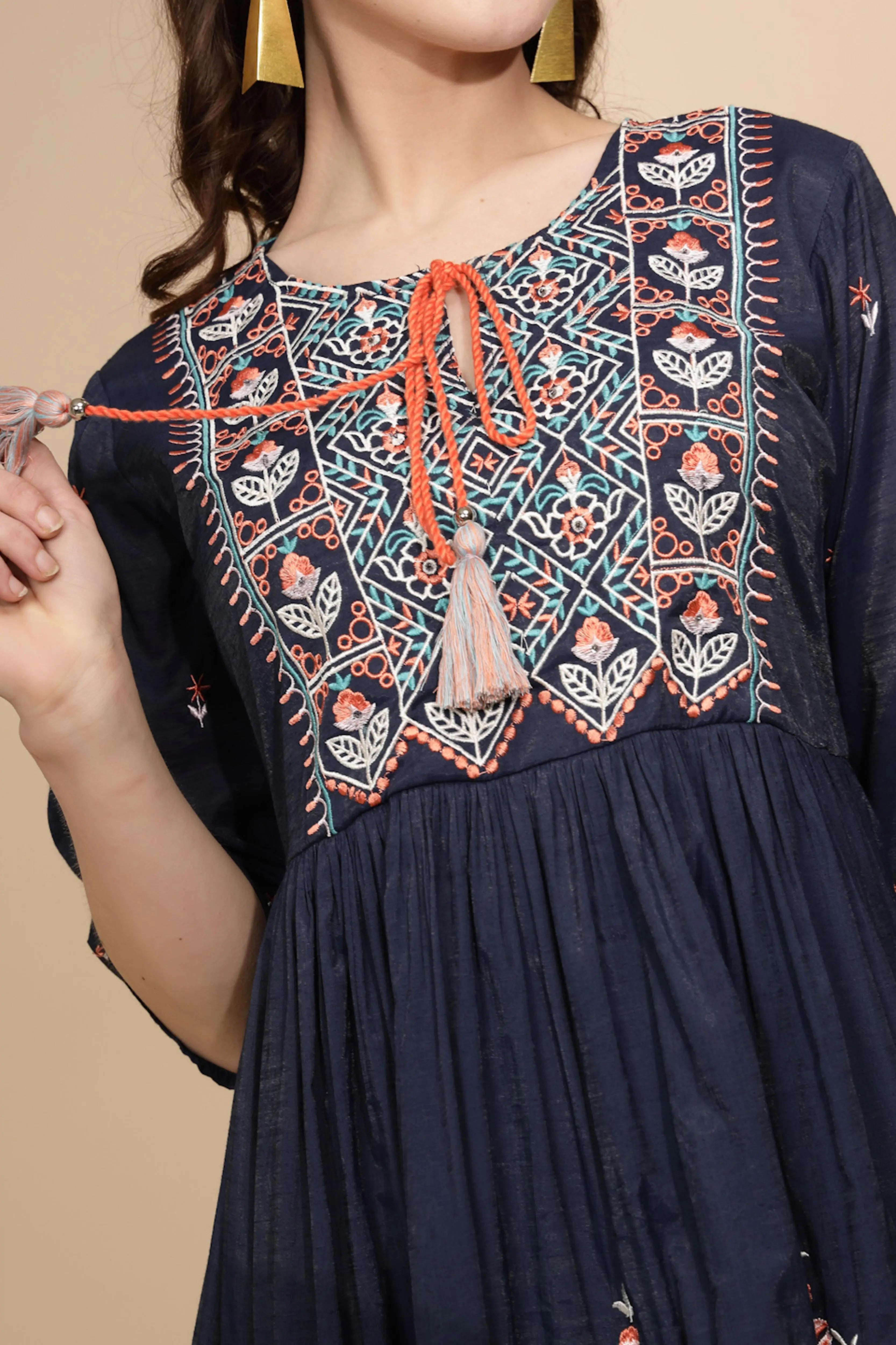 Navy Cotton Regular Fit Dress For Women - Global Republic