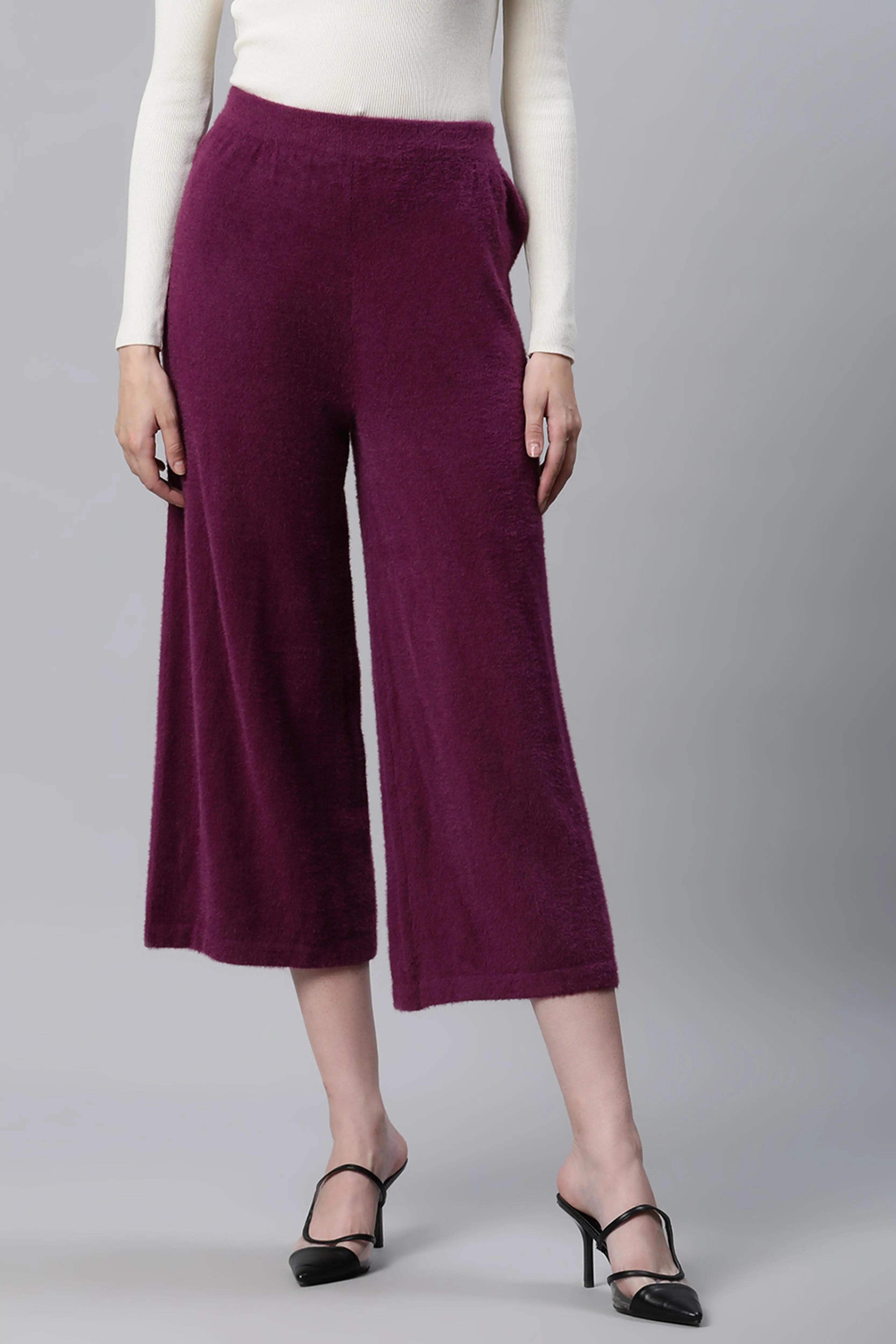 Pile knit High Rise Plum Flared Lower