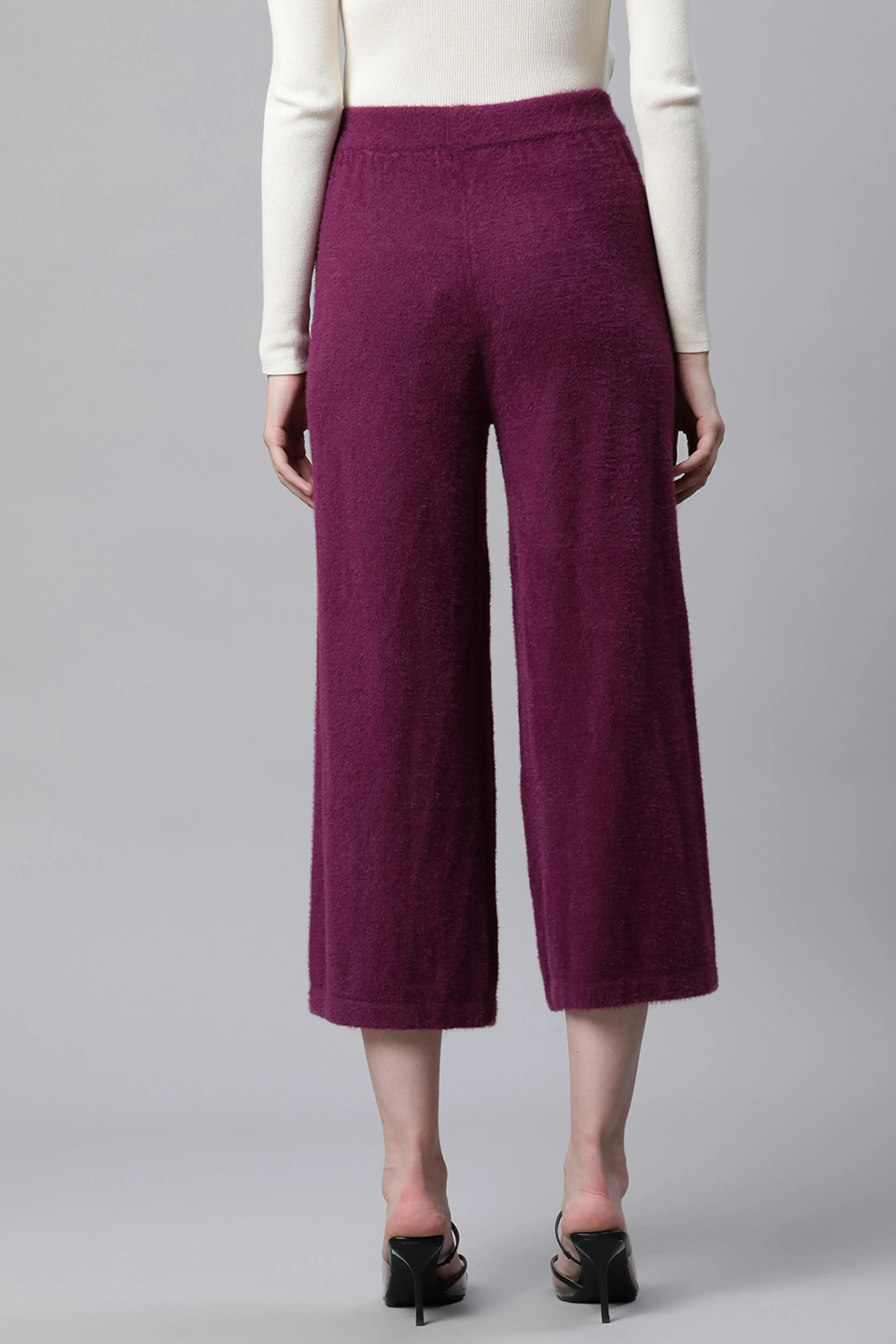 Pile knit High Rise Plum Flared Lower