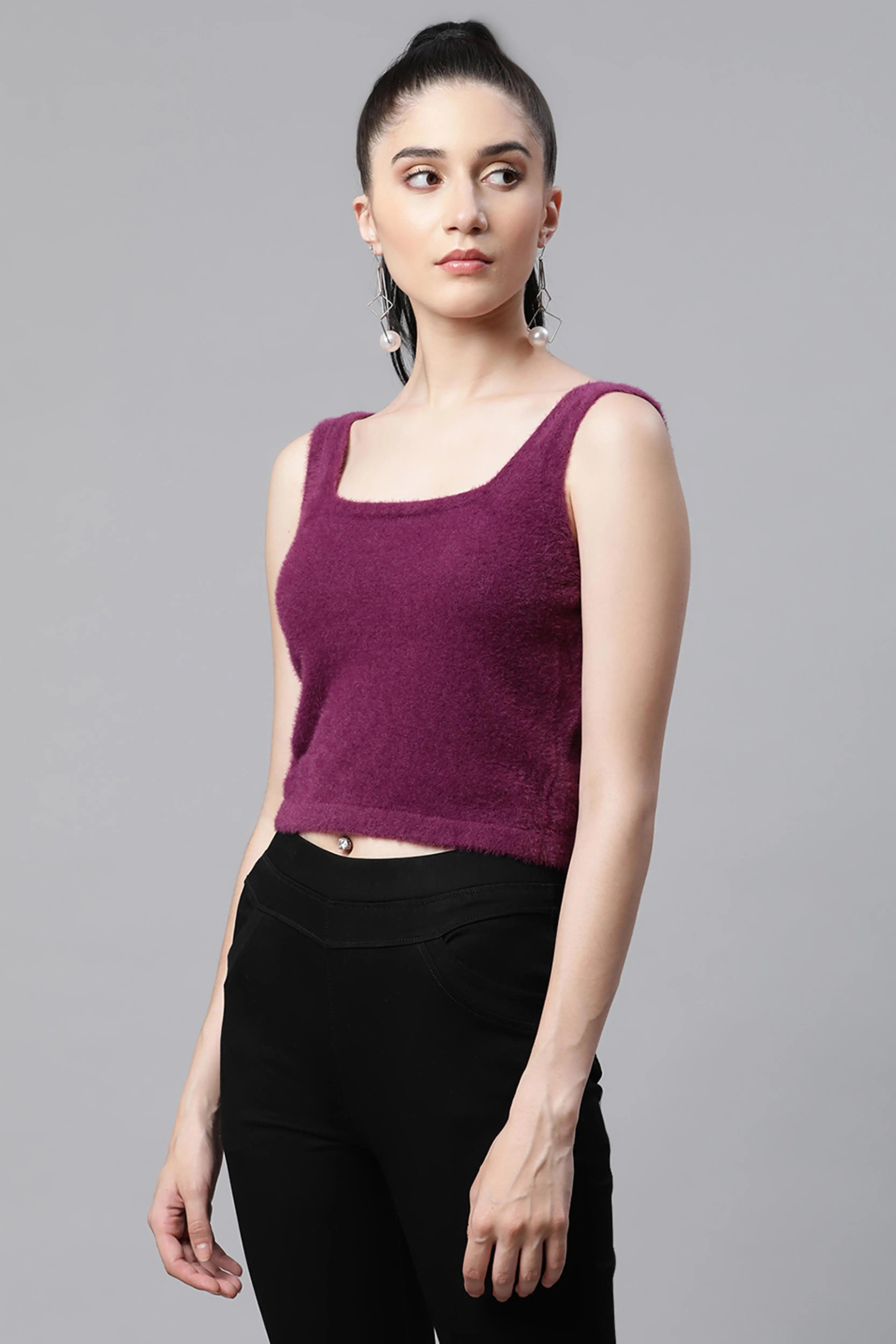 Pile knit Plum Pile knit Slim Fit Casual Pullover - Global Republic