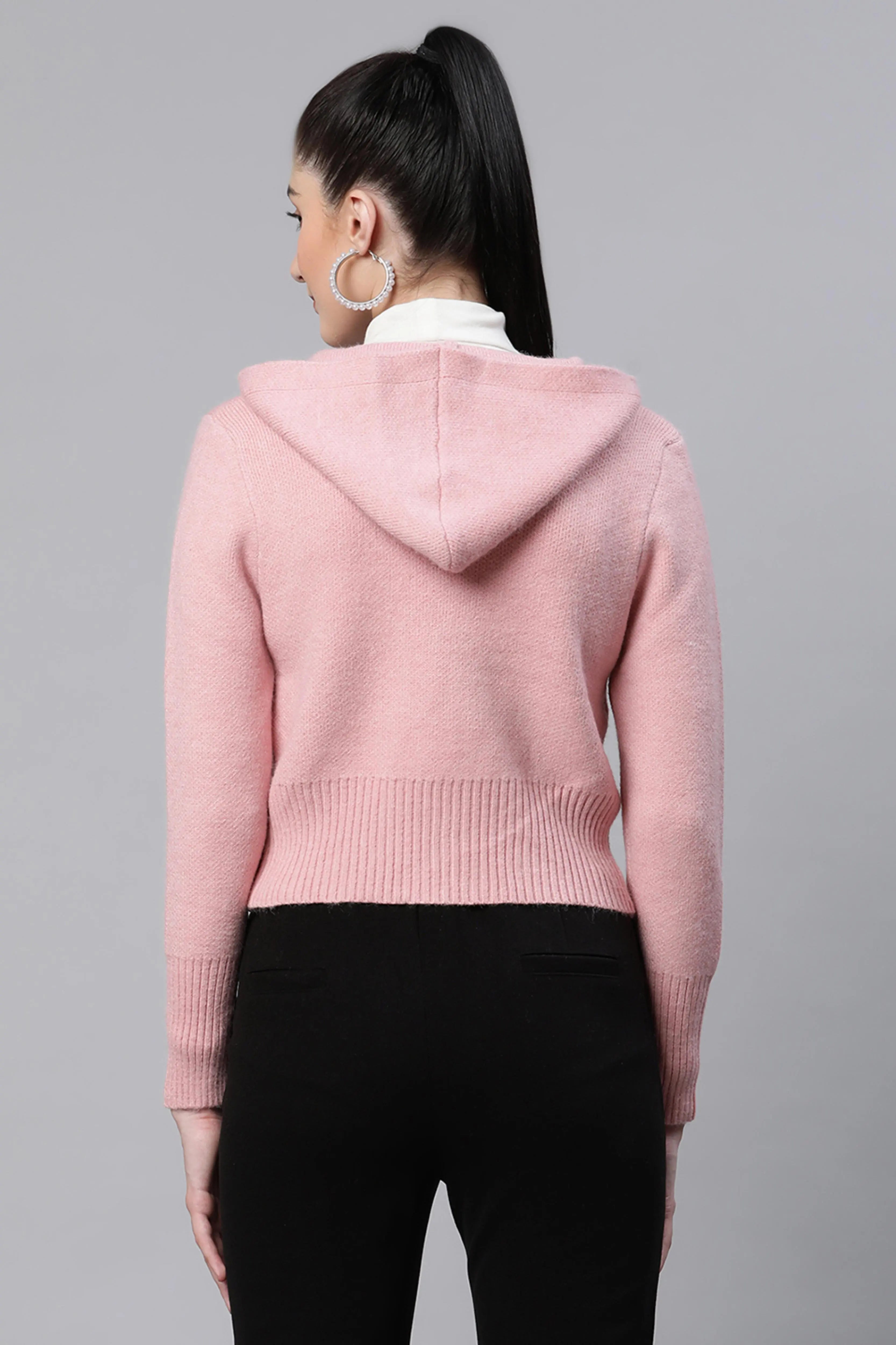 Women Solid Blush Regular Fit Casual Pullover With Fleece