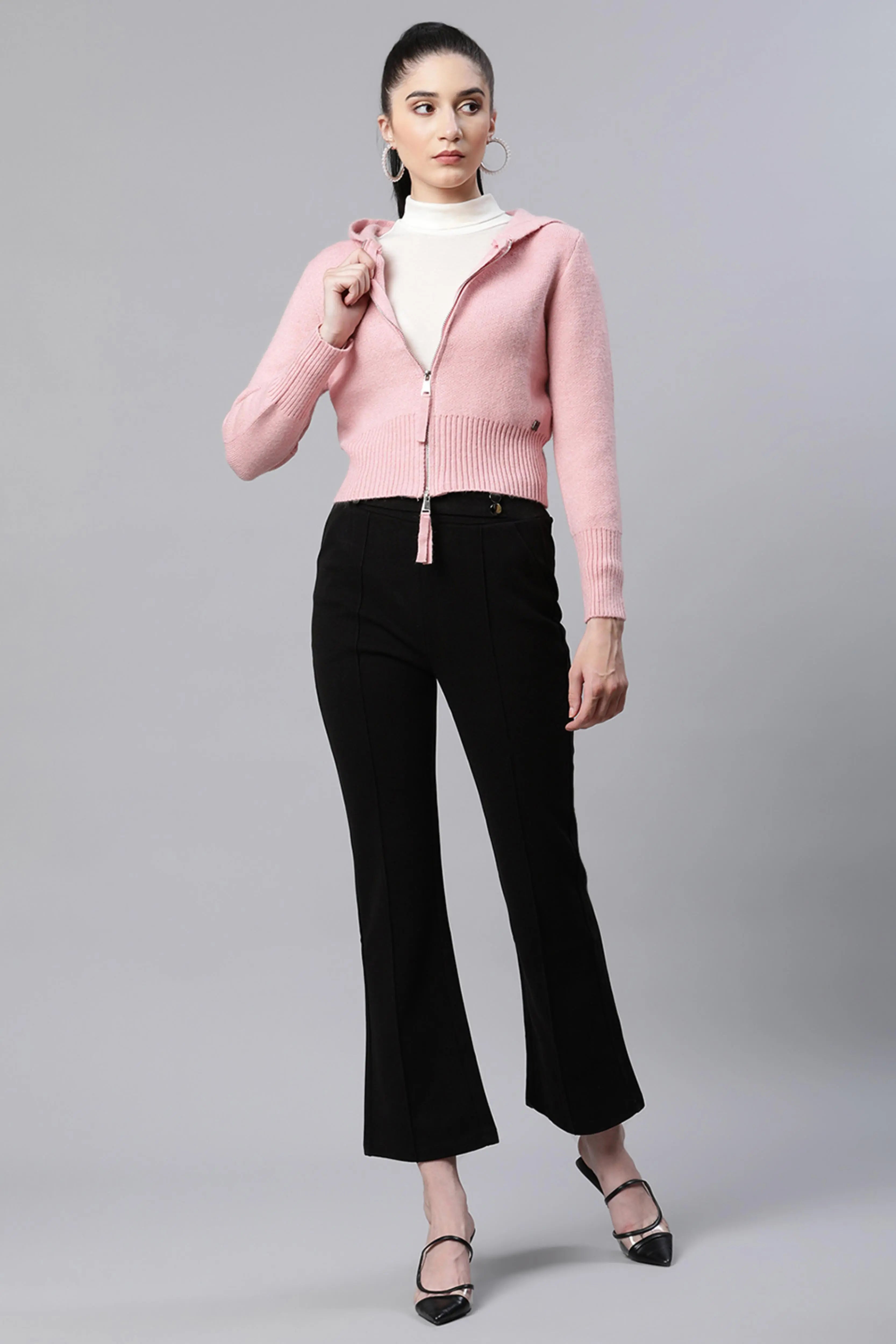 Solid Blush Pink Fleece Regular Fit Casual Pullover - Global Republic