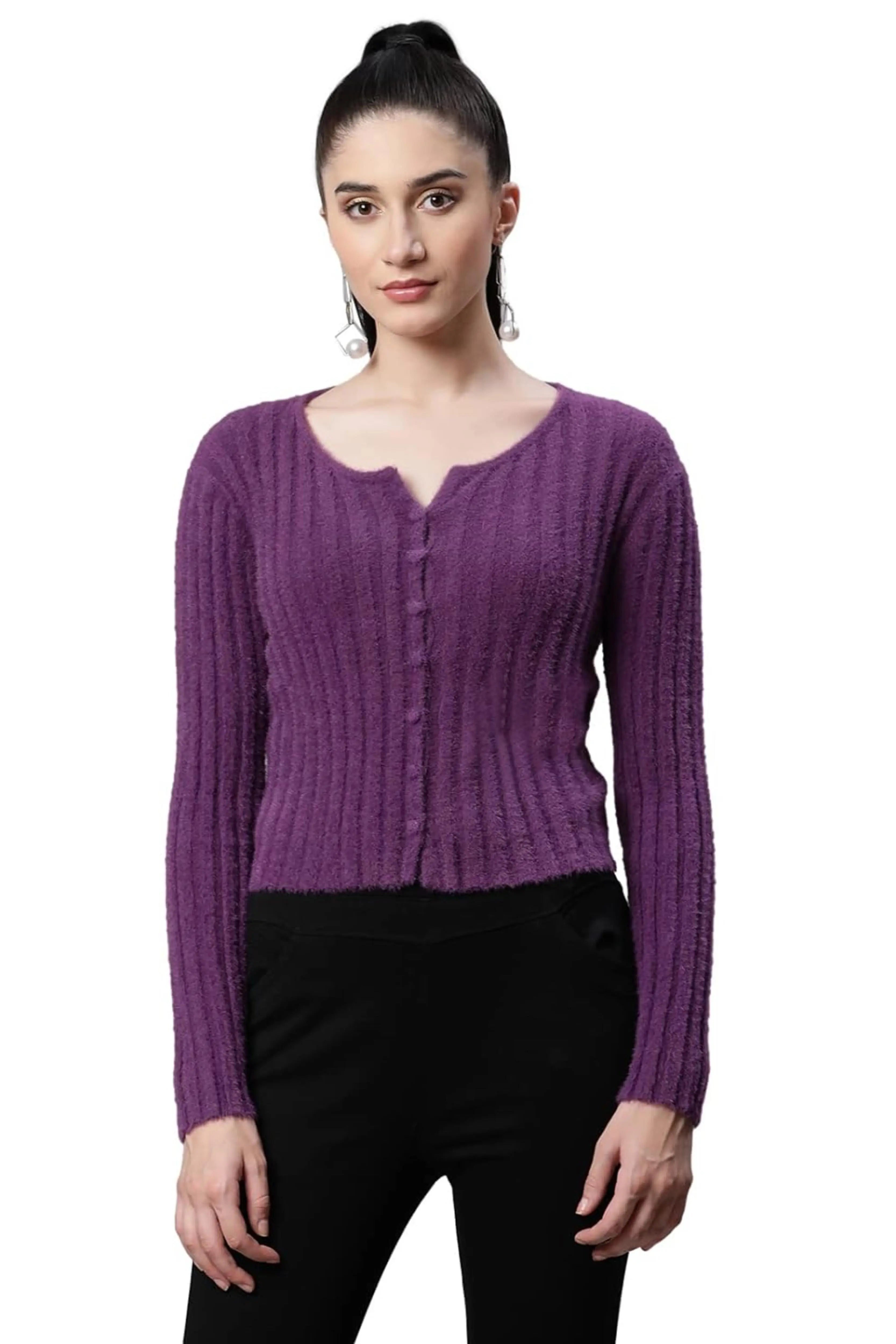 Mulberry Feather Knit Casual Cardigan - Global Republic
