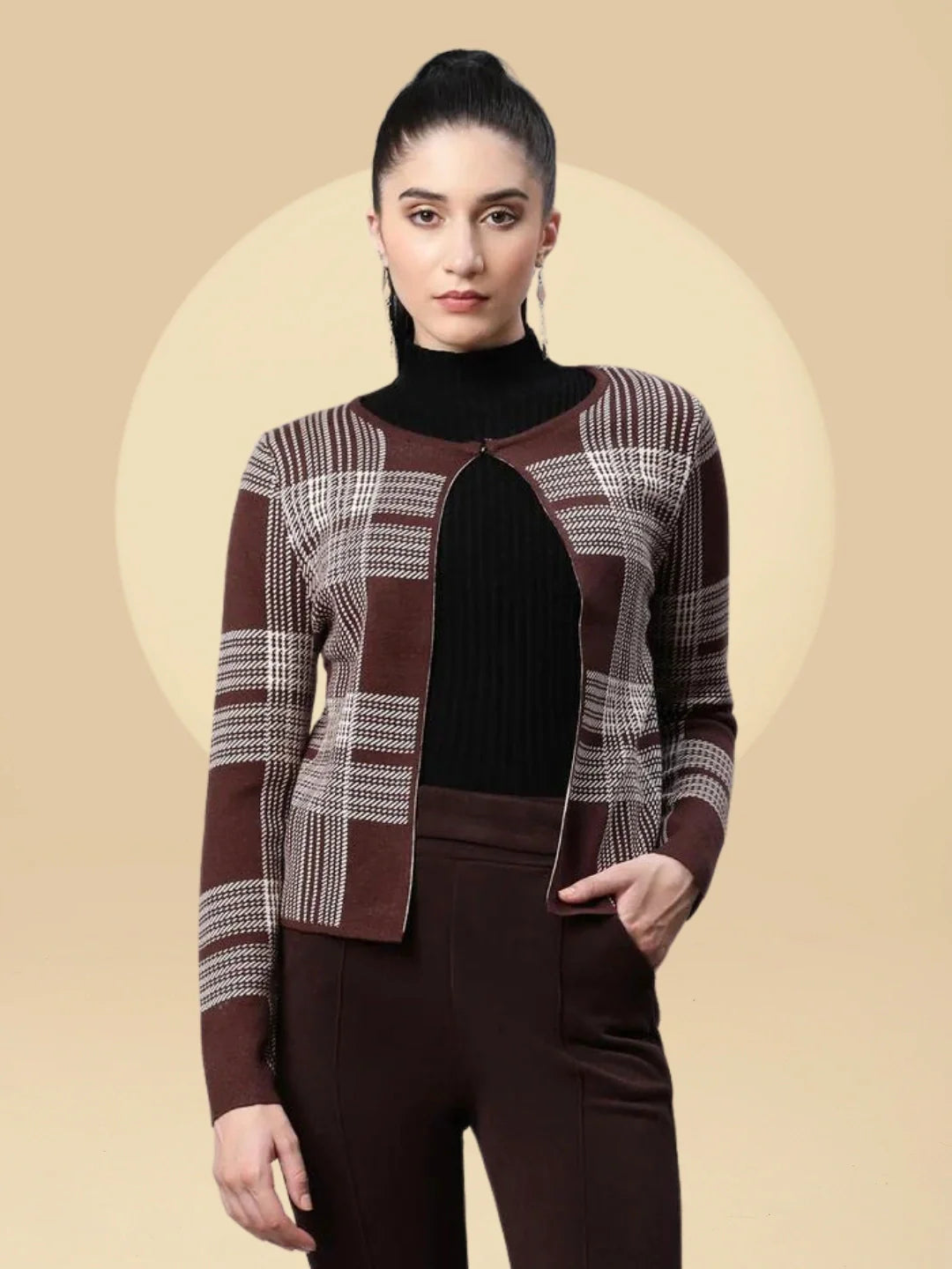 Maroon Checkered ester Cardigan - Global Republic