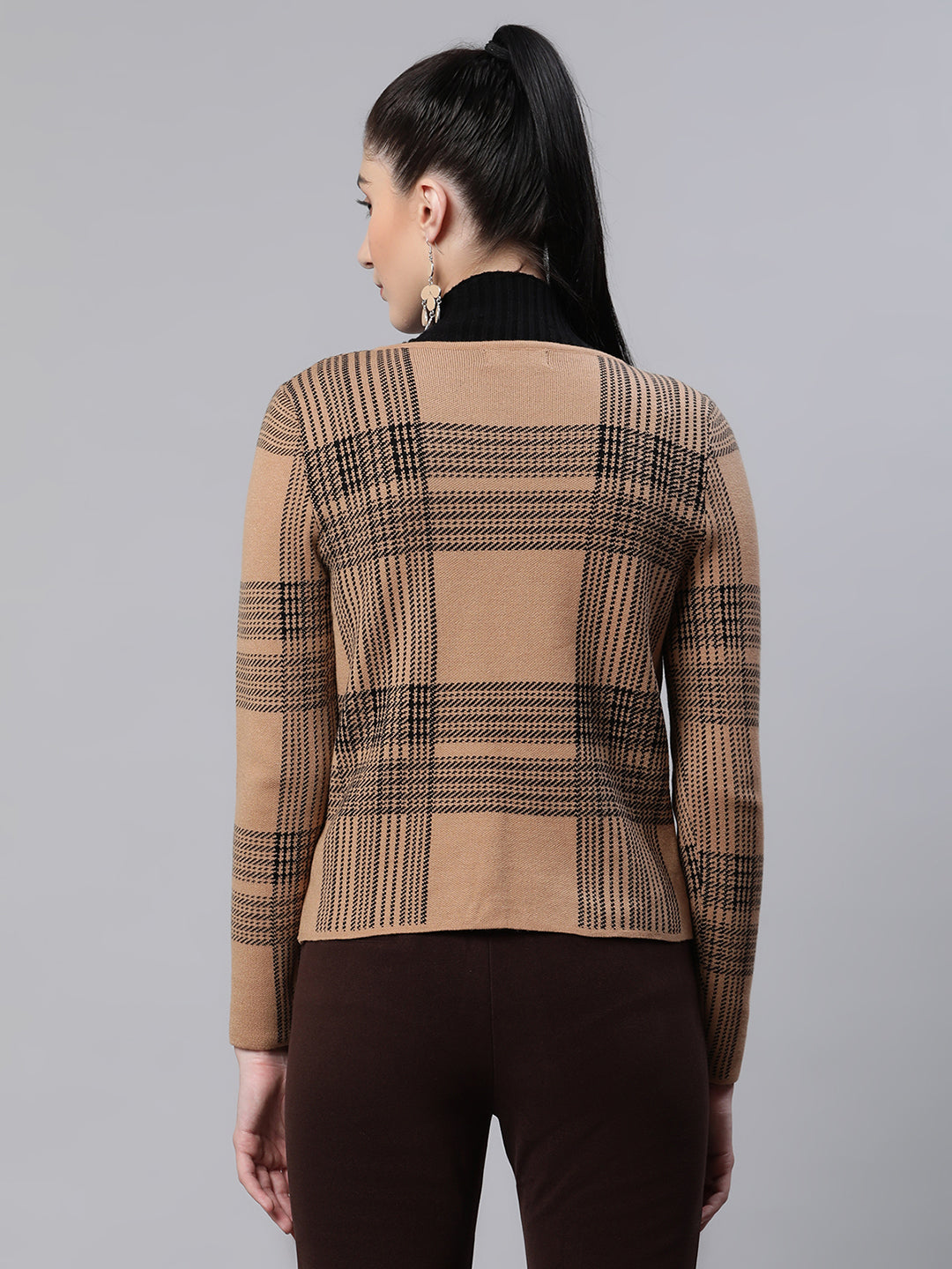 Beige Checkered ester Cardigan - Global Republic