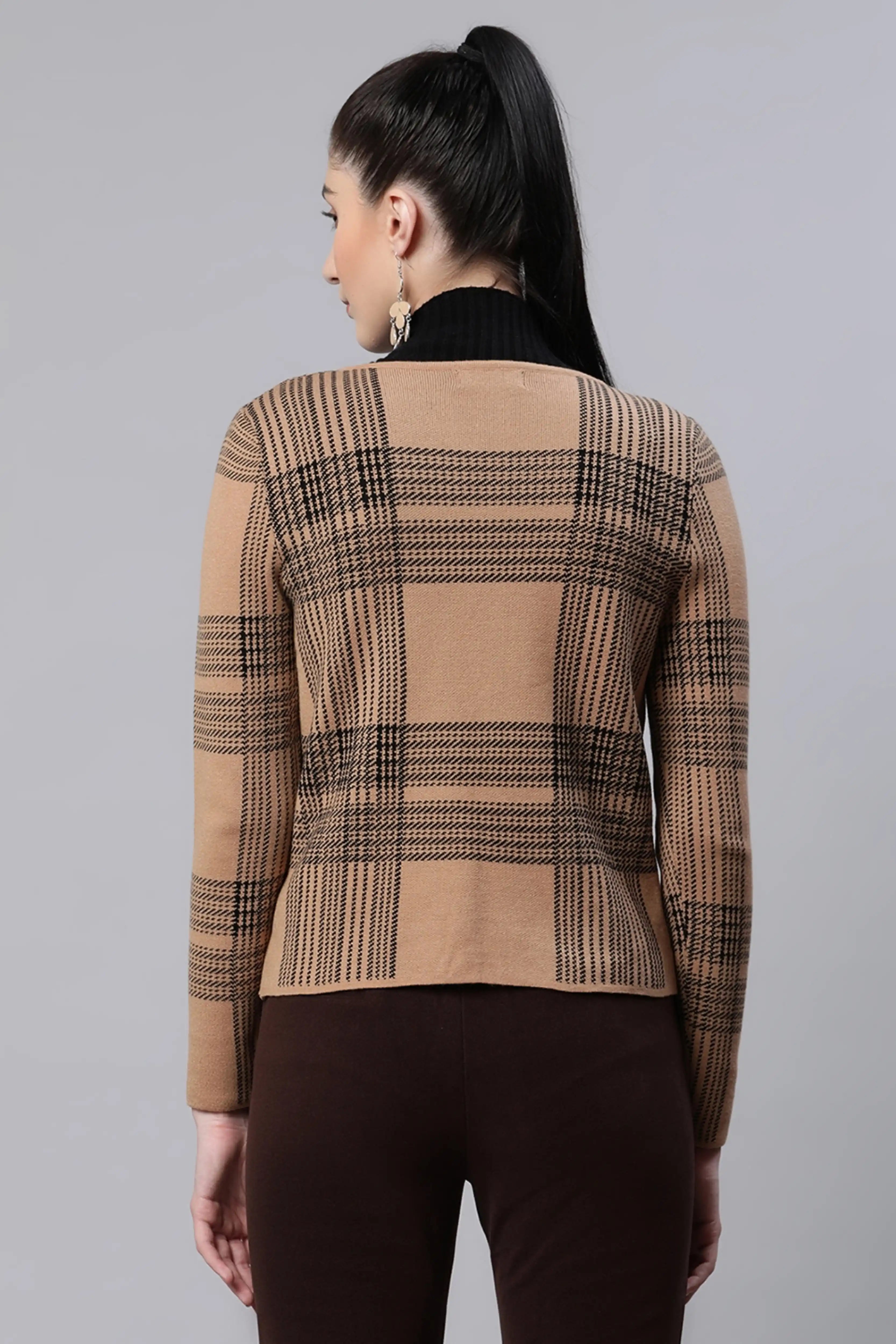 Beige Checkered Cardigan