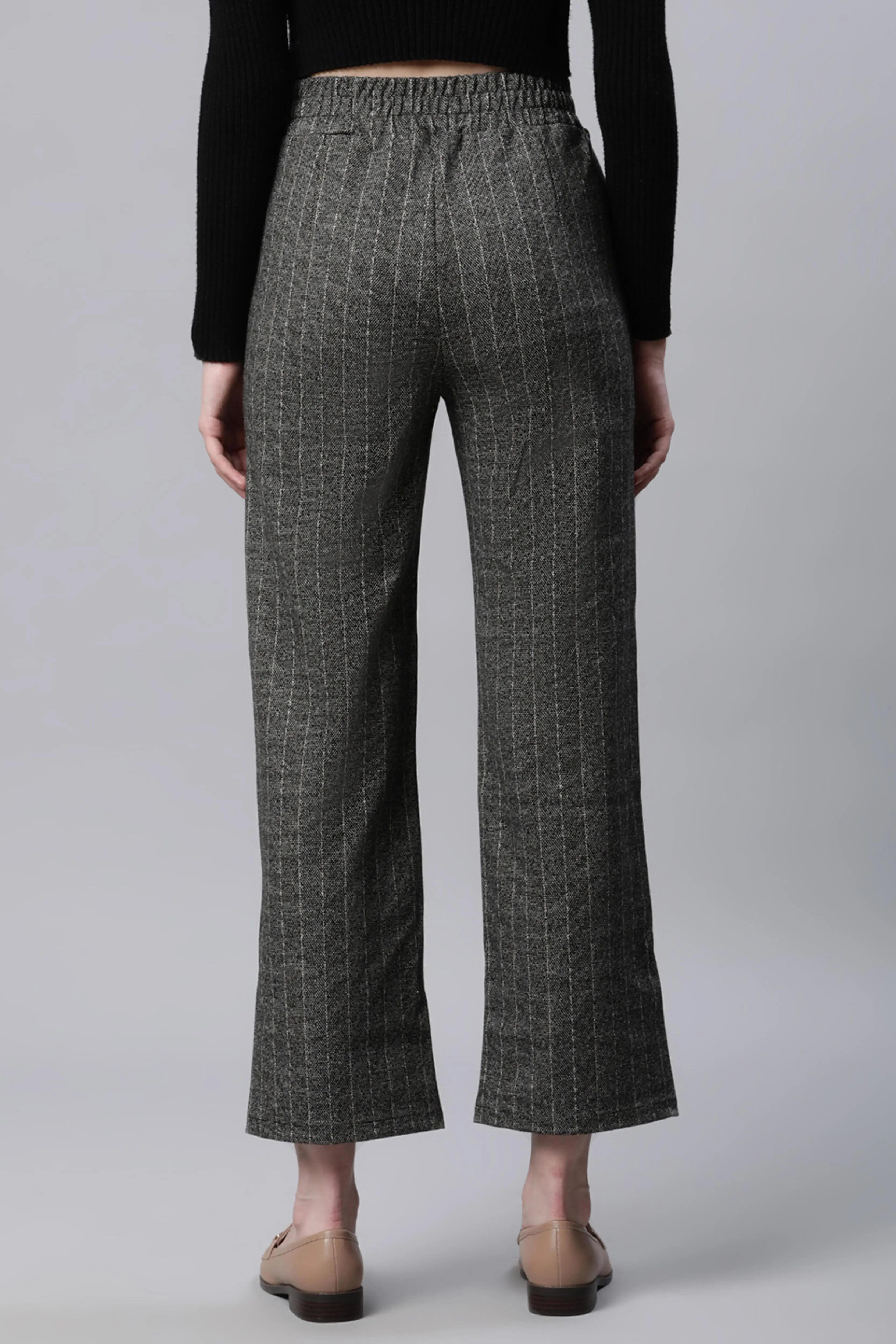 Striped High Rise Brown Straight Trousers