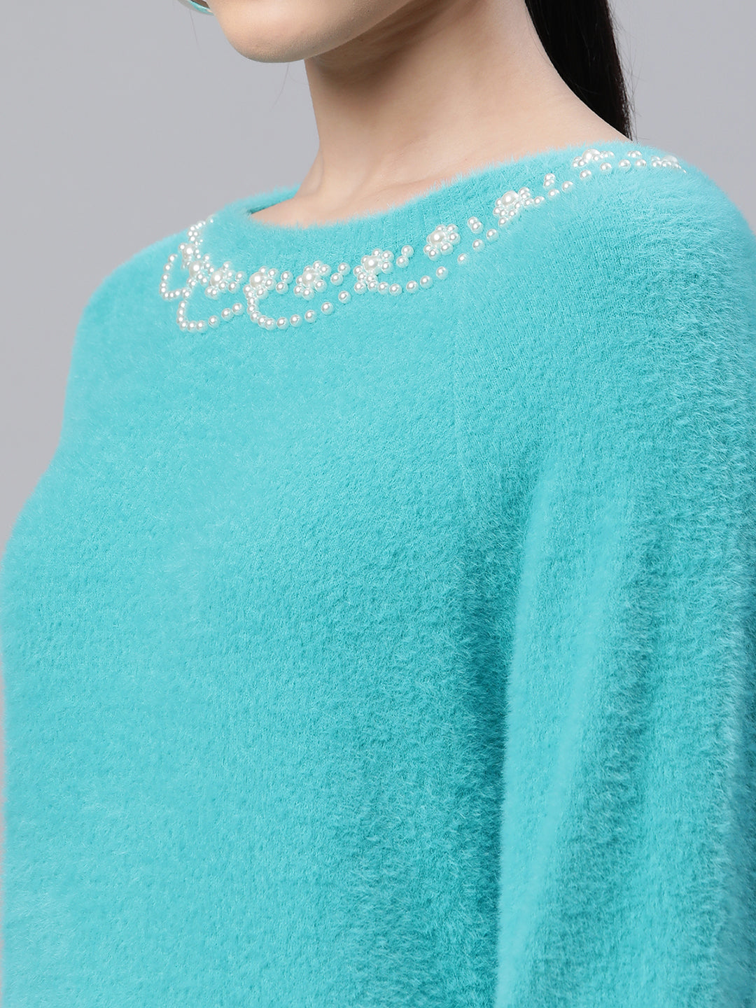 Teal Woolen Fit Casual Pullover