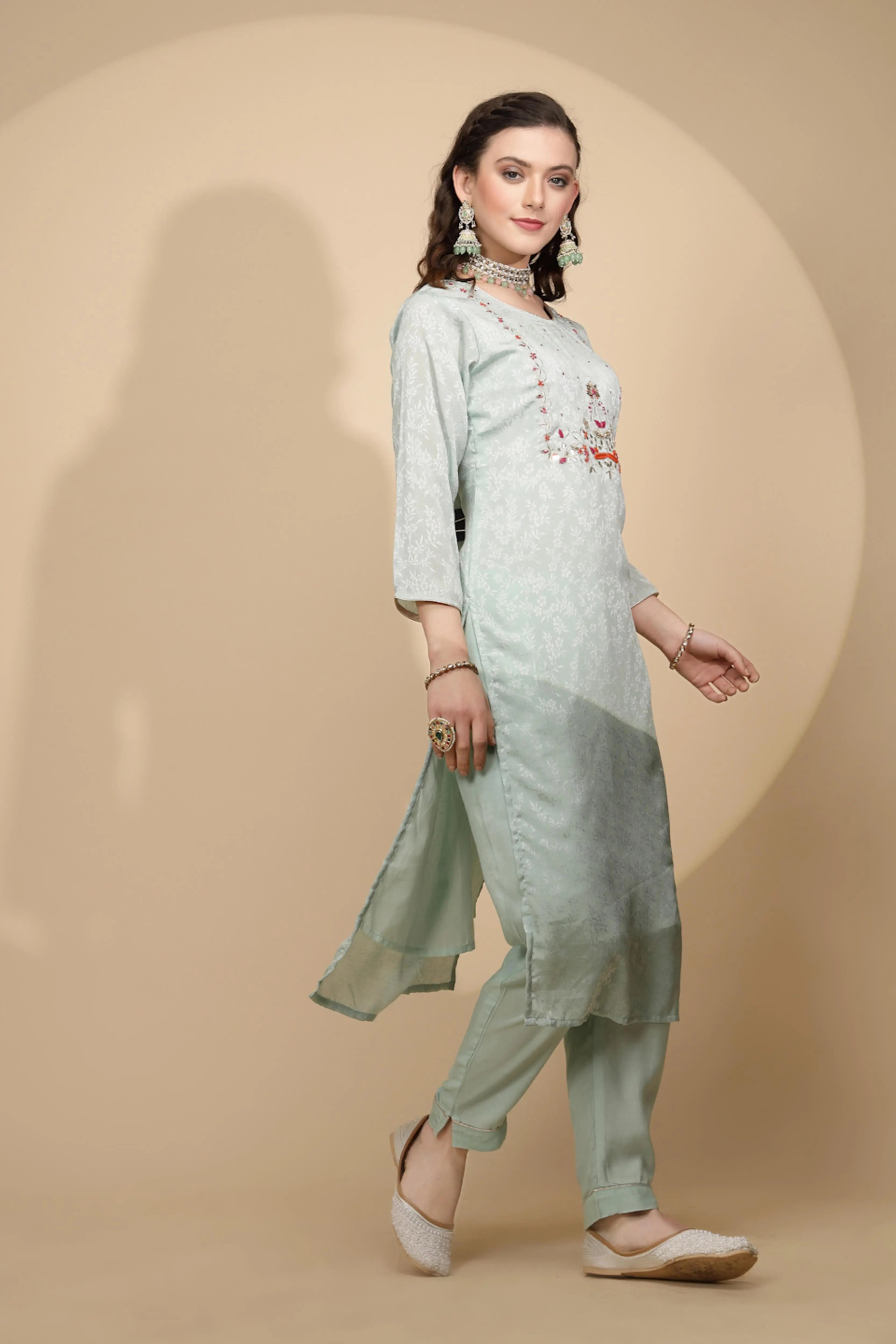 Sage Green  Silk Kurta Set - Global Republic