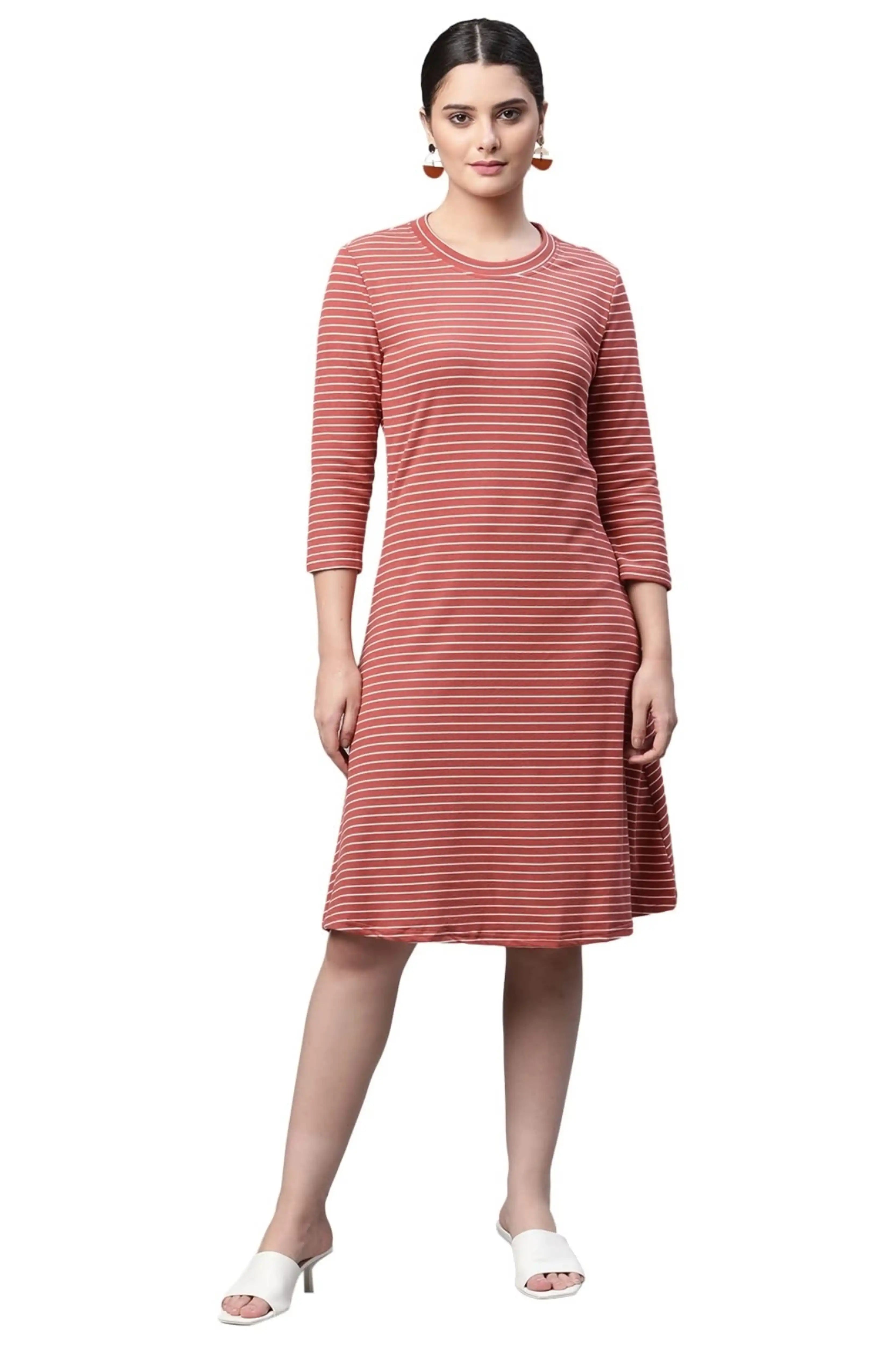 Orange & White Striped Hosiery Dress